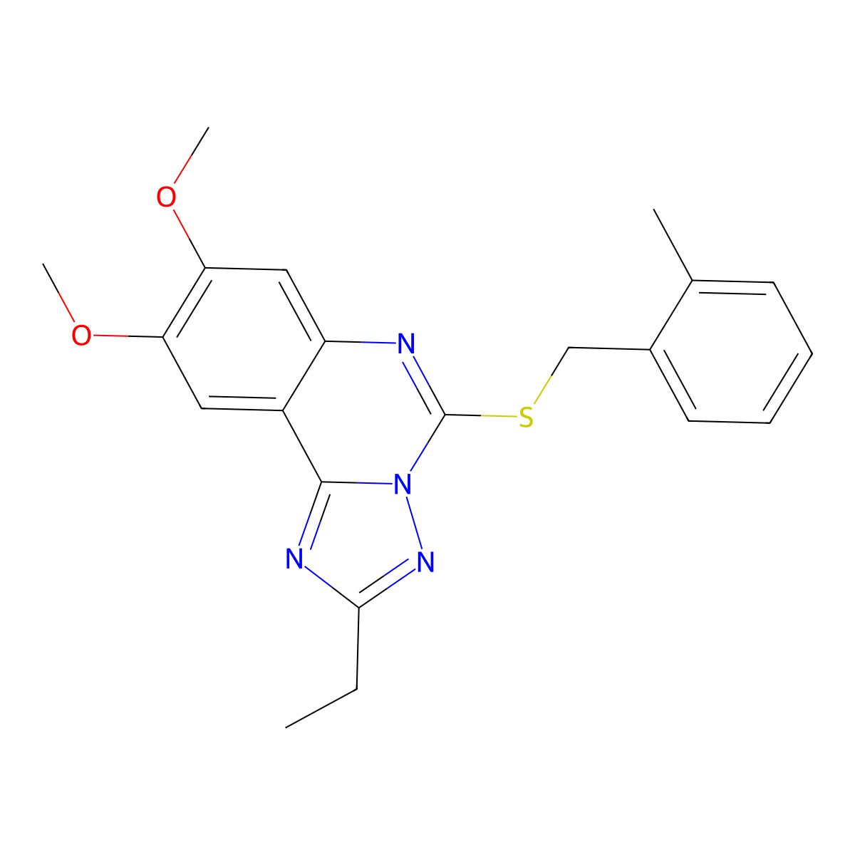 2-Ethyl-8,9-dimethoxy-5-[(2-methylbenzyl)sulfanyl][1,2,4]triazolo[1,5-c]quinazoline molecular structure, CAS 860650-42-6