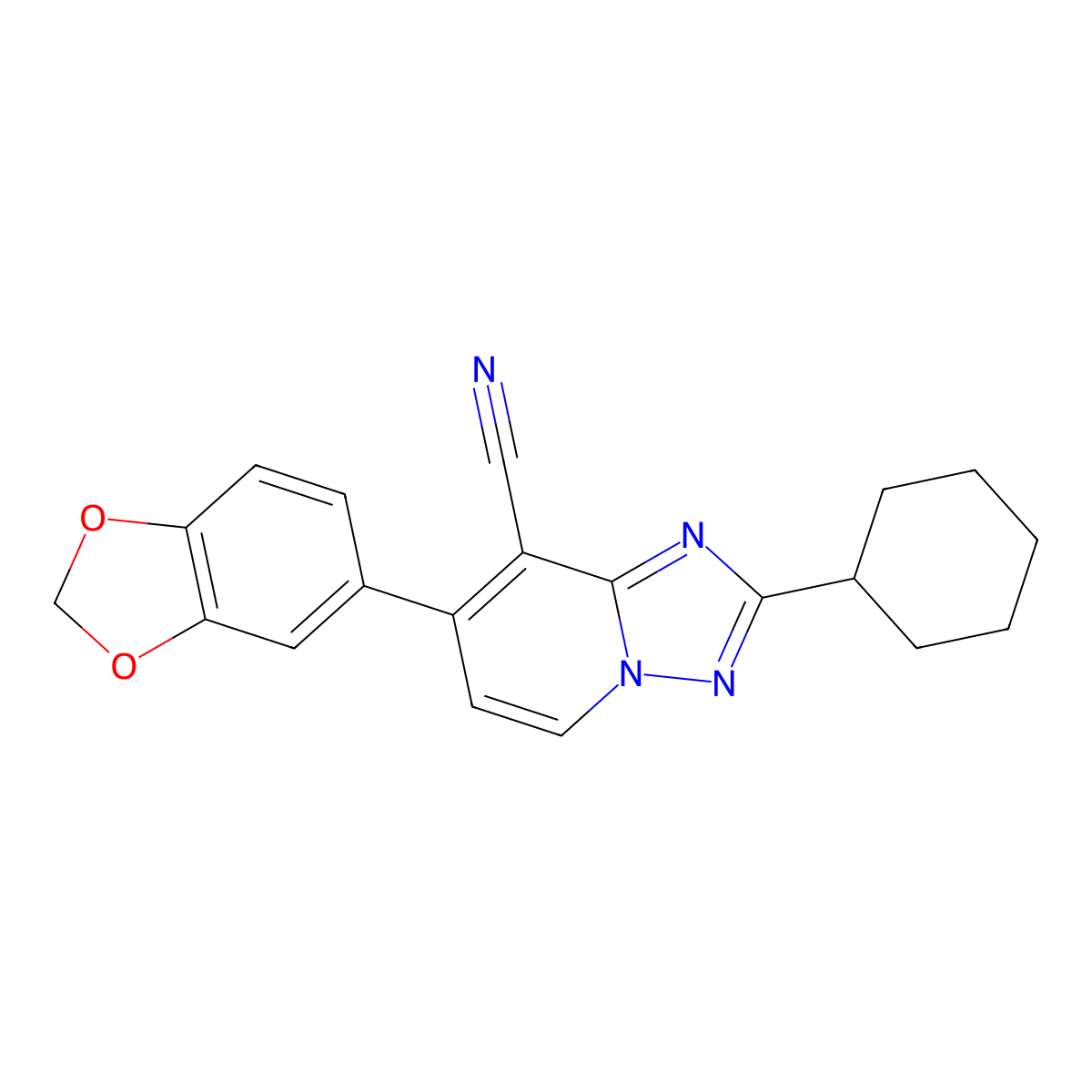 7-(1,3-Benzodioxol-5-yl)-2-cyclohexyl[1,2,4]triazolo[1,5-a]pyridine-8-carbonitrile molecular structure, CAS 860650-47-1