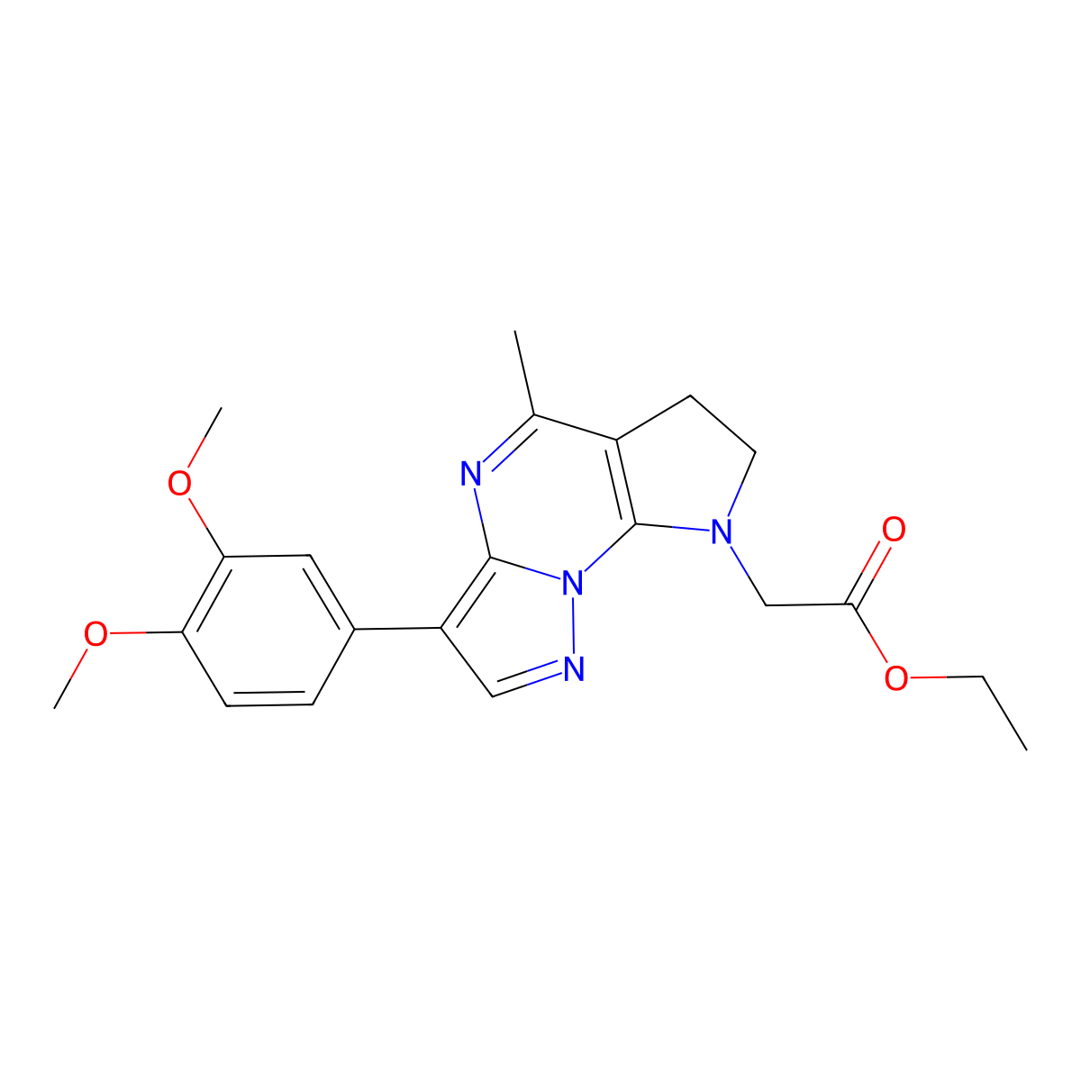 ethyl 2-[3-(3,4-dimethoxyphenyl)-5-methyl-6,7-dihydro-8H-pyrazolo[1,5-a]pyrrolo[3,2-e]pyrimidin-8-yl]acetate molecular structure, CAS 860650-48-2