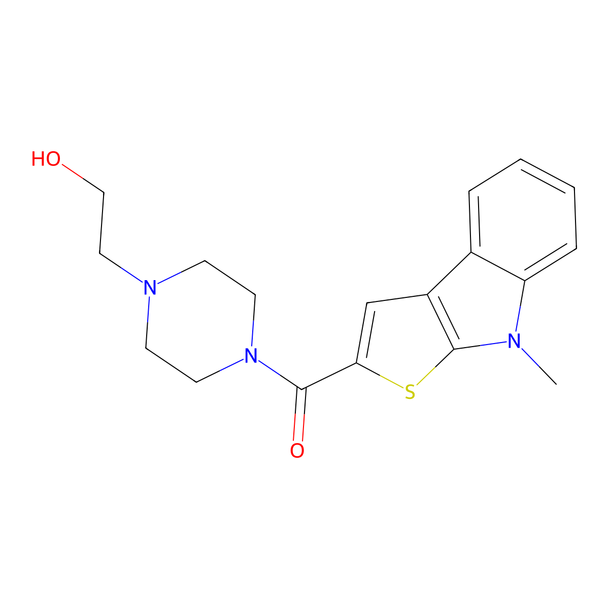 [4-(2-hydroxyethyl)piperazino](8-methyl-8H-thieno[2,3-b]indol-2-yl)methanone molecular structure, CAS 860650-50-6