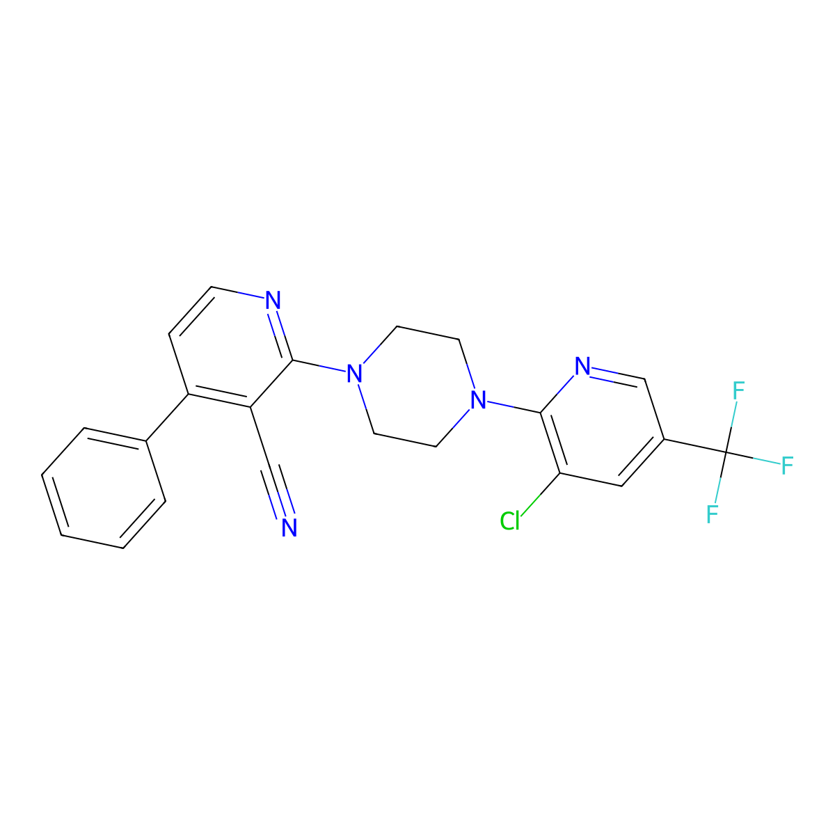2-{4-[3-Chloro-5-(trifluoromethyl)pyridin-2-yl]piperazin-1-yl}-4-phenylpyridine-3-carbonitrile molecular structure, CAS 860650-51-7
