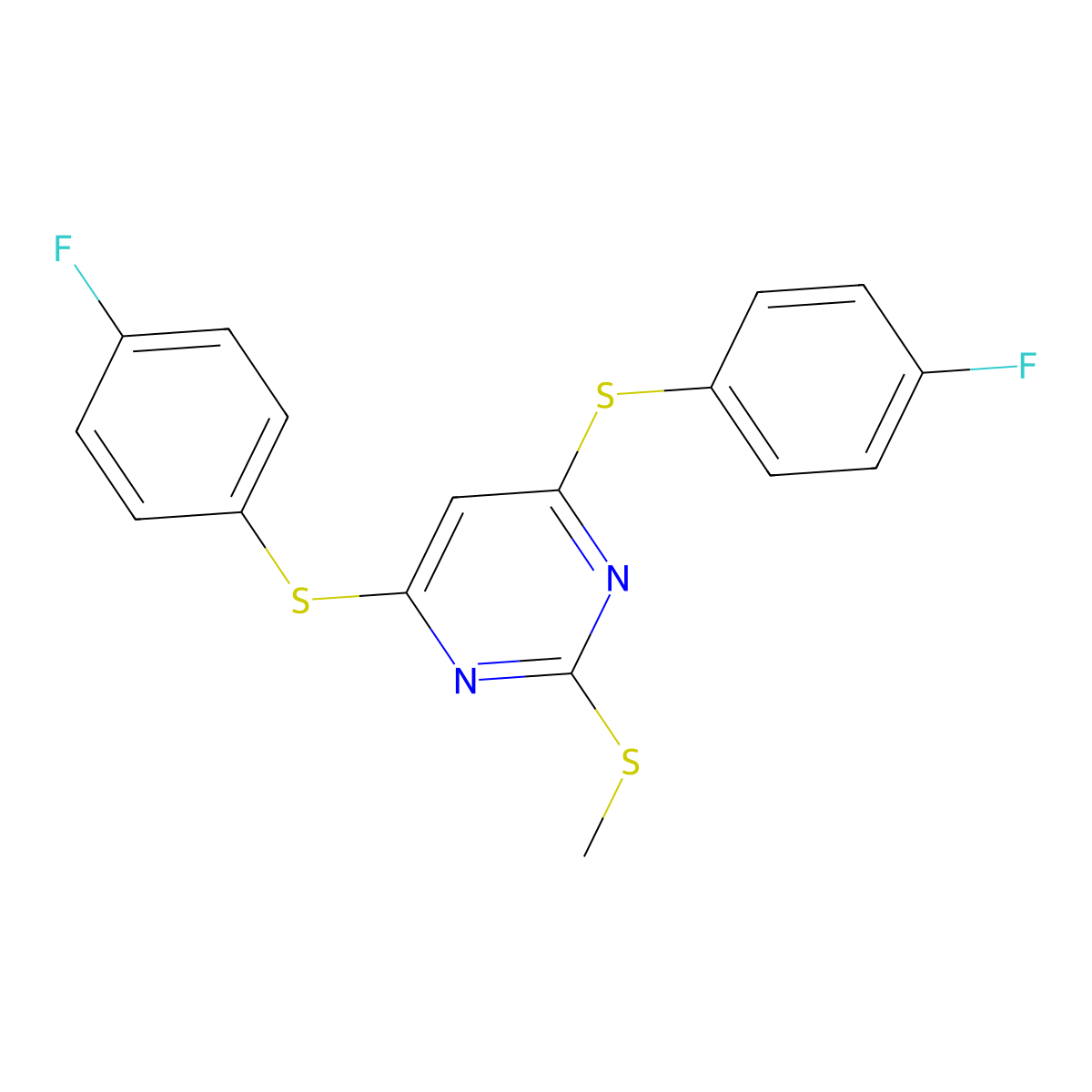 4,6-Bis[(4-fluorophenyl)sulfanyl]-2-(methylsulfanyl)pyrimidine molecular structure, CAS 860650-70-0
