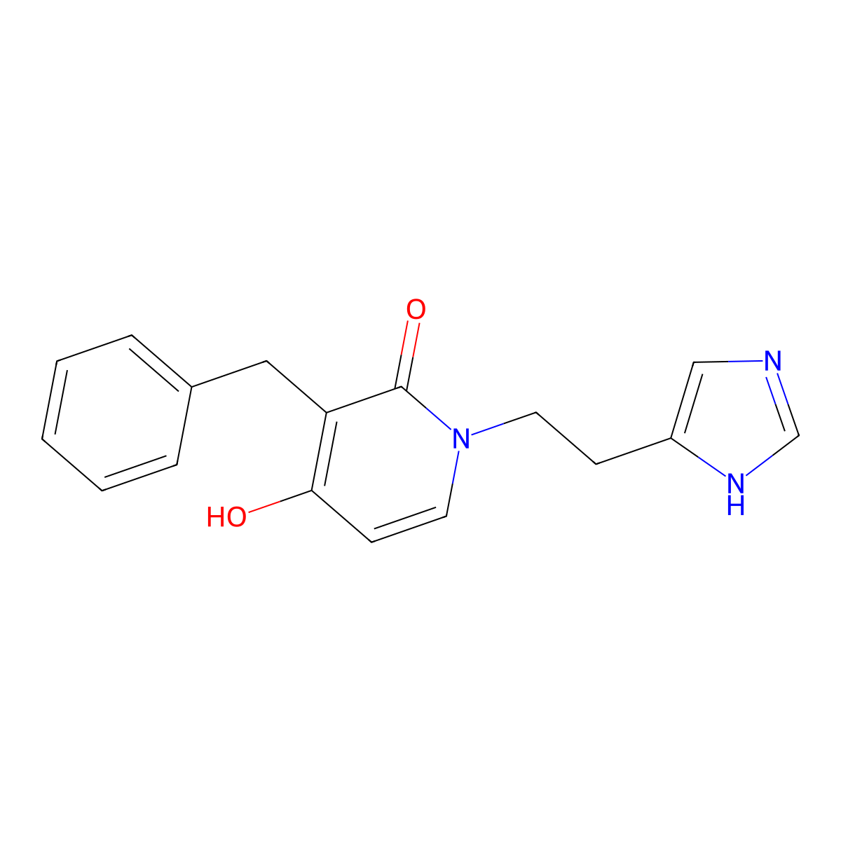 3-benzyl-4-hydroxy-1-[2-(1H-imidazol-5-yl)ethyl]-2(1H)-pyridinone molecular structure, CAS 860650-82-4