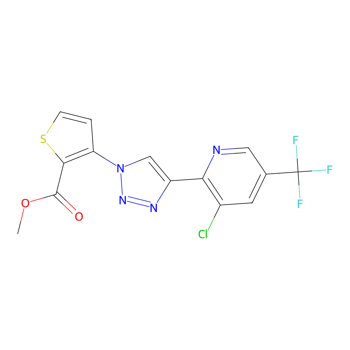 methyl 3-{4-[3-chloro-5-(trifluoromethyl)-2-pyridinyl]-1H-1,2,3-triazol-1-yl}-2-thiophenecarboxylate molecular structure, CAS 860650-83-5