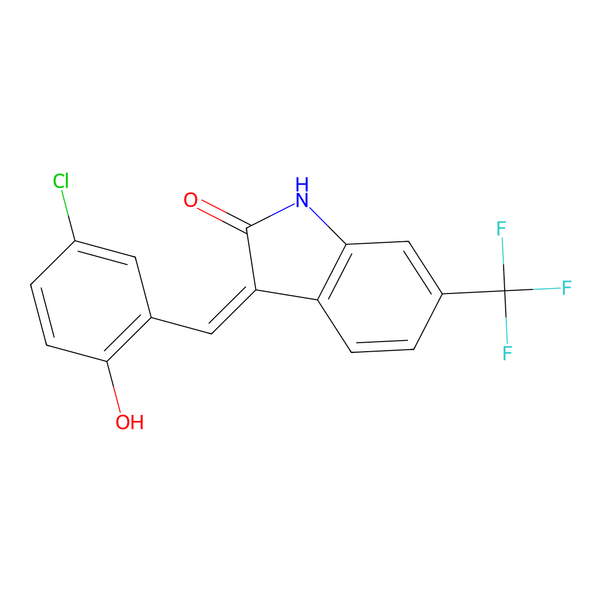 3-[(5-chloro-2-hydroxyphenyl)methylidene]-6-(trifluoromethyl)-2,3-dihydro-1H-indol-2-one molecular structure, CAS 860651-10-1