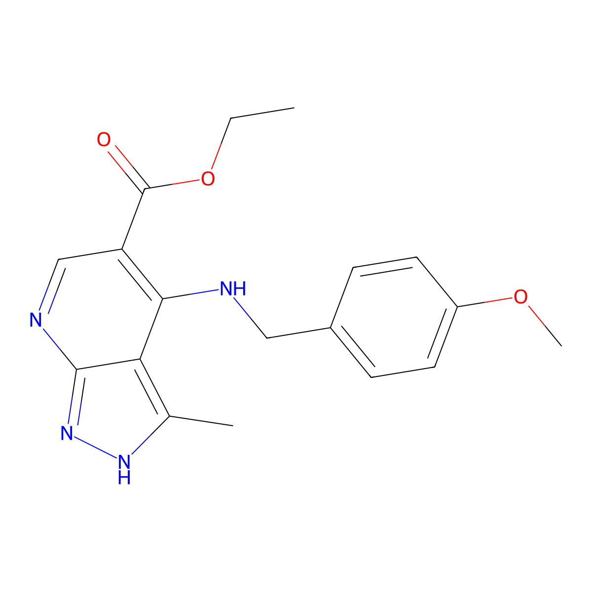 ethyl 4-[(4-methoxybenzyl)amino]-3-methyl-1H-pyrazolo[3,4-b]pyridine-5-carboxylate molecular structure, CAS 860651-19-0