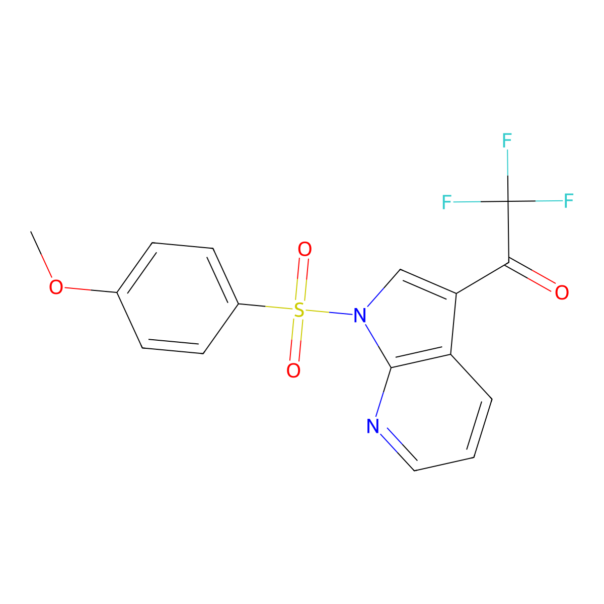 2,2,2-trifluoro-1-{1-[(4-methoxyphenyl)sulfonyl]-1H-pyrrolo[2,3-b]pyridin-3-yl}-1-ethanone molecular structure, CAS 860651-25-8