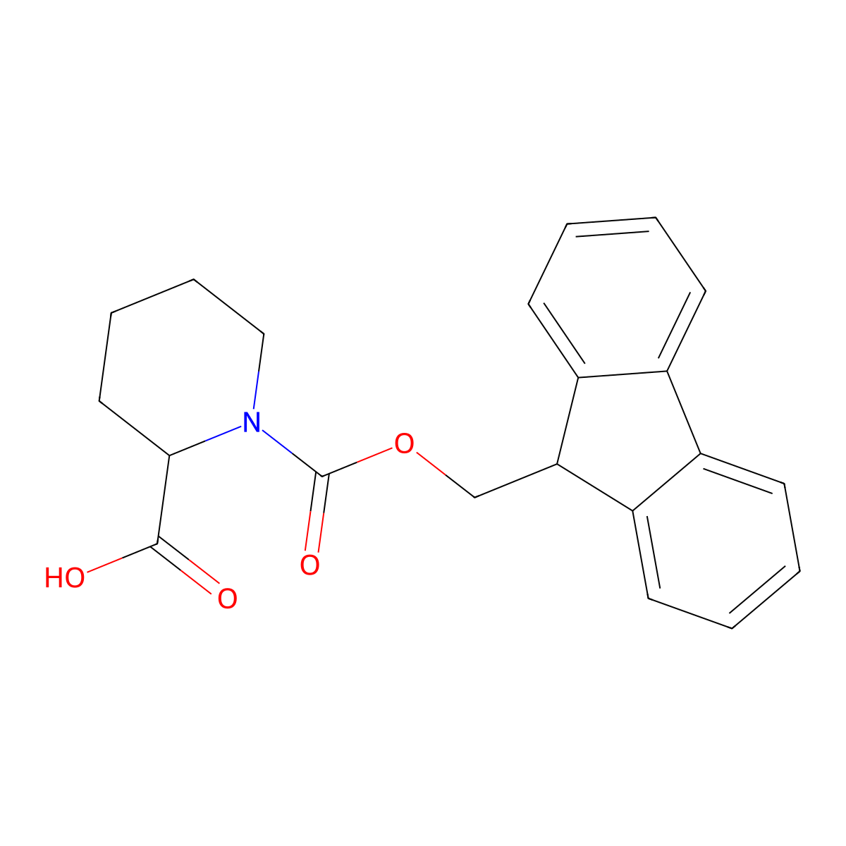 (2S)-1-[(9H-fluoren-9-ylmethoxy)carbonyl]piperidine-2-carboxylic acid molecular structure, CAS 86069-86-5