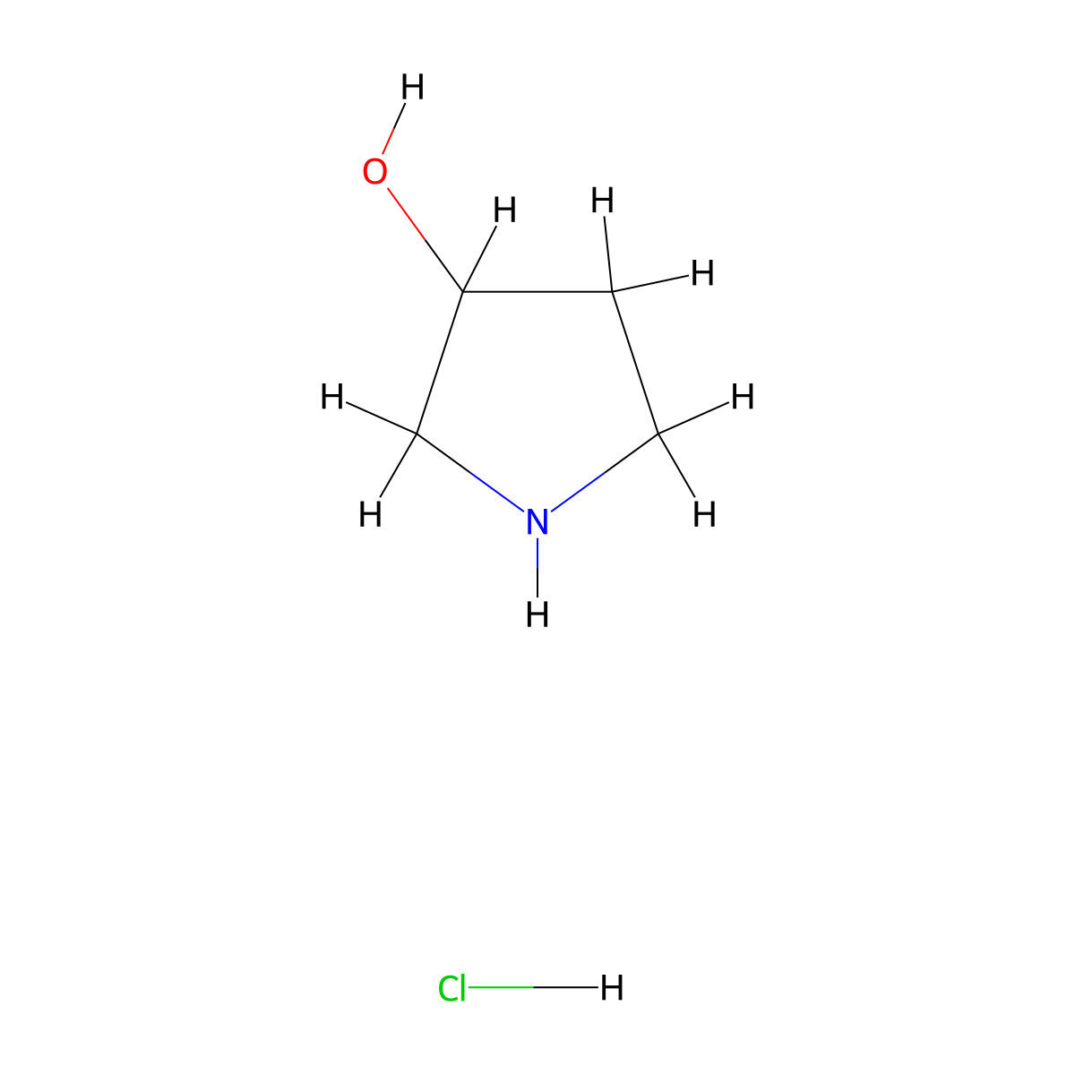 3-Hydroxypyrrolidine hydrochloride molecular structure, CAS 86070-82-8