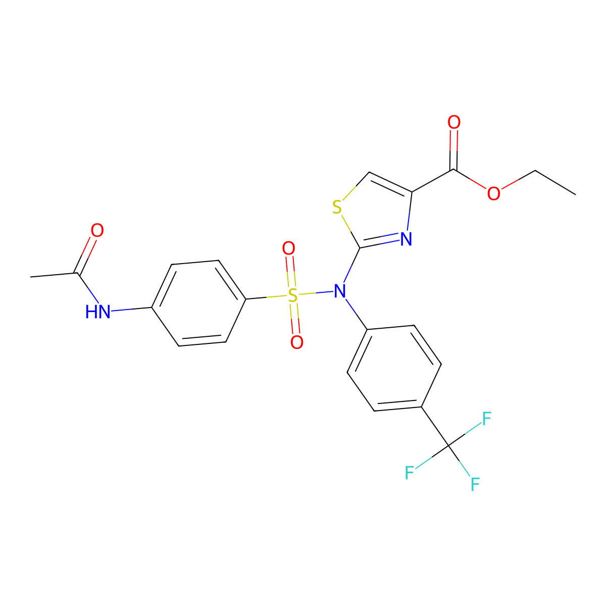 Ethyl 2-[{[4-(acetylamino)phenyl]sulfonyl}-4-(trifluoromethyl)anilino]-1,3-thiazole-4-carboxylate molecular structure, CAS 860783-97-7