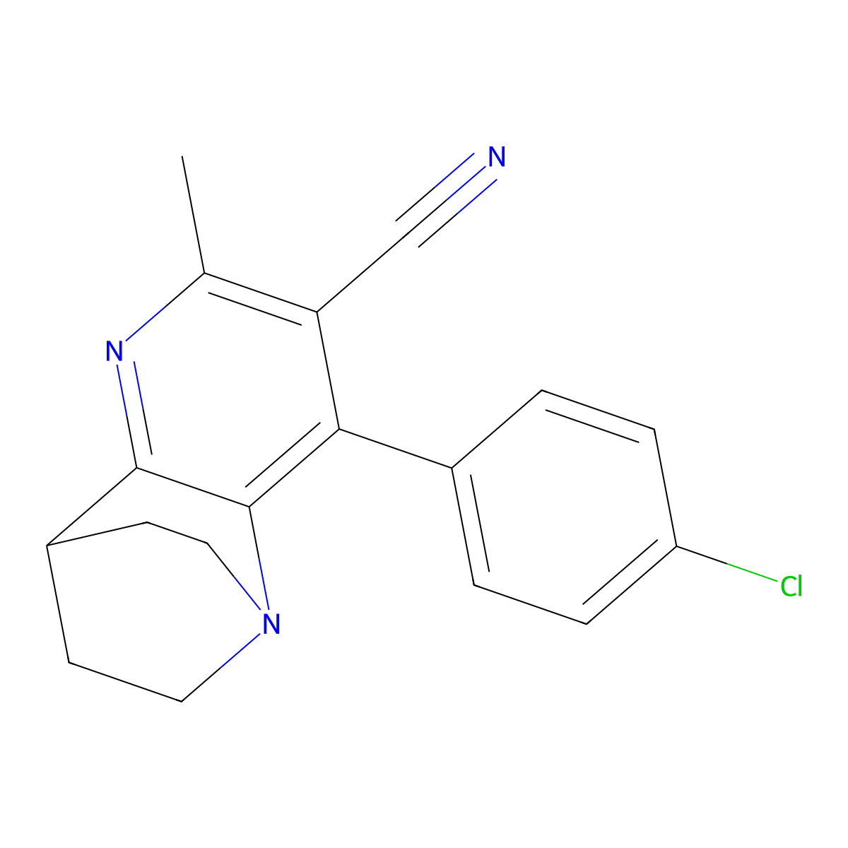 3-(4-Chlorophenyl)-5-methyl-1,6-diazatricyclo[6.2.2.0^{2,7}]dodeca-2(7),3,5-triene-4-carbonitrile molecular structure, CAS 860784-22-1