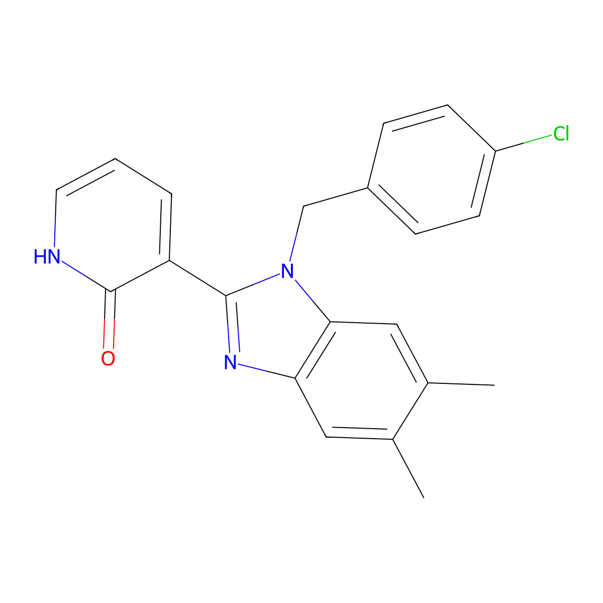 3-[1-(4-chlorobenzyl)-5,6-dimethyl-1H-1,3-benzimidazol-2-yl]-2(1H)-pyridinone molecular structure, CAS 860784-70-9