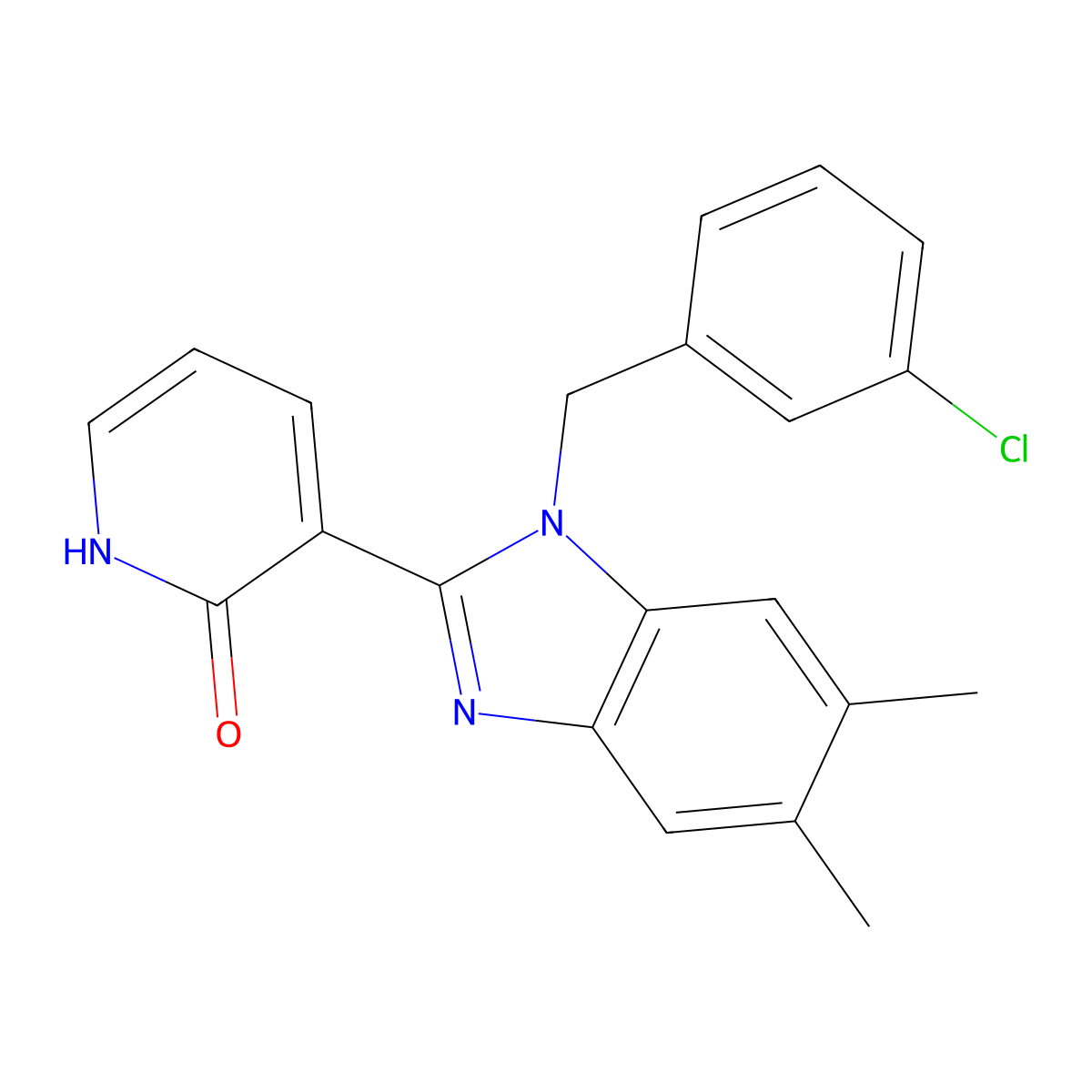 3-[1-(3-chlorobenzyl)-5,6-dimethyl-1H-1,3-benzimidazol-2-yl]-2(1H)-pyridinone molecular structure, CAS 860784-71-0
