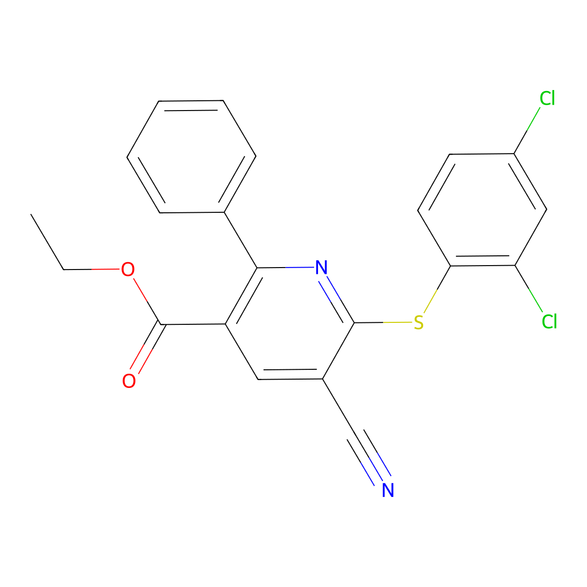 Ethyl 5-cyano-6-[(2,4-dichlorophenyl)sulfanyl]-2-phenylnicotinate molecular structure, CAS 860784-73-2