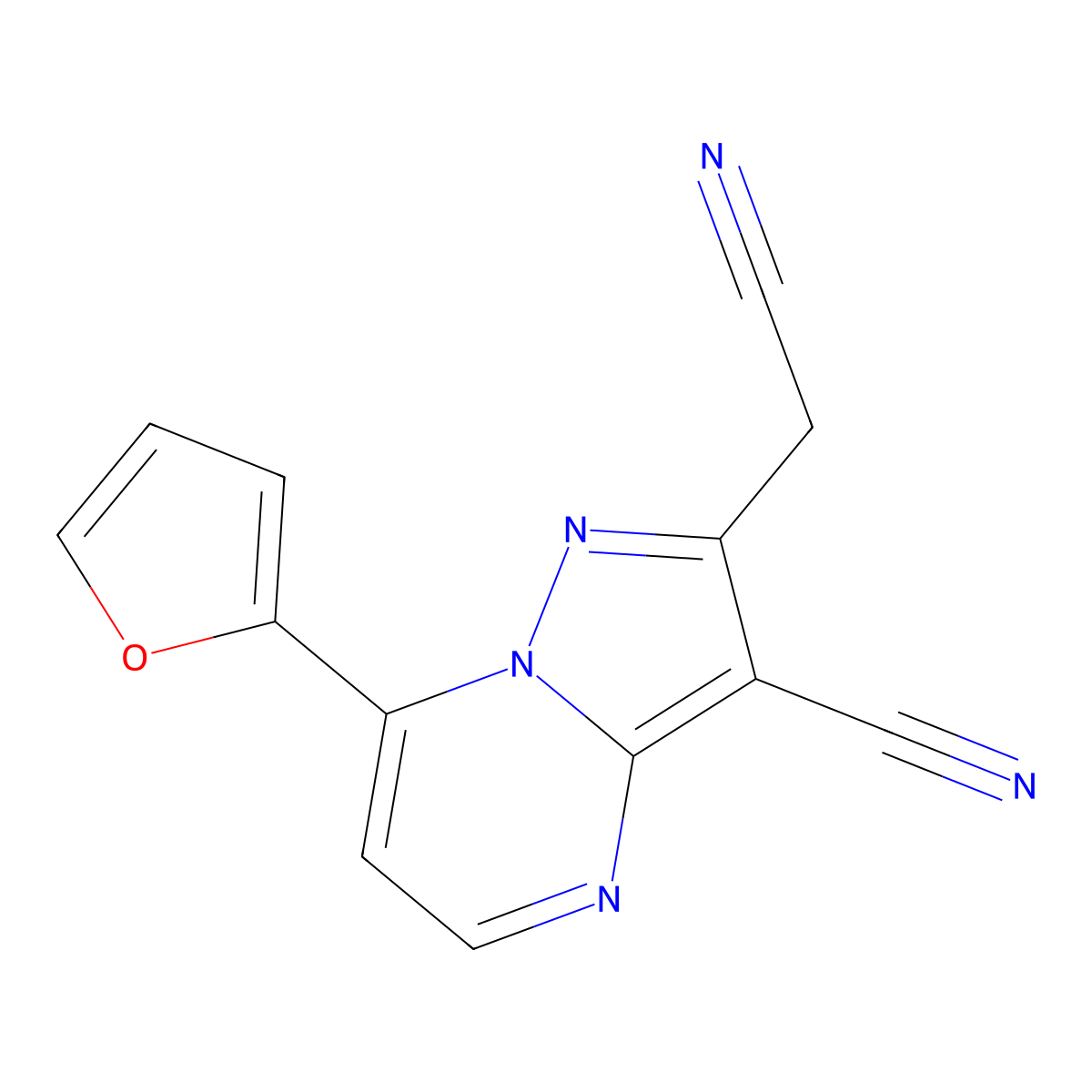 2-(Cyanomethyl)-7-(2-furyl)pyrazolo[1,5-a]pyrimidine-3-carbonitrile molecular structure, CAS 860784-93-6