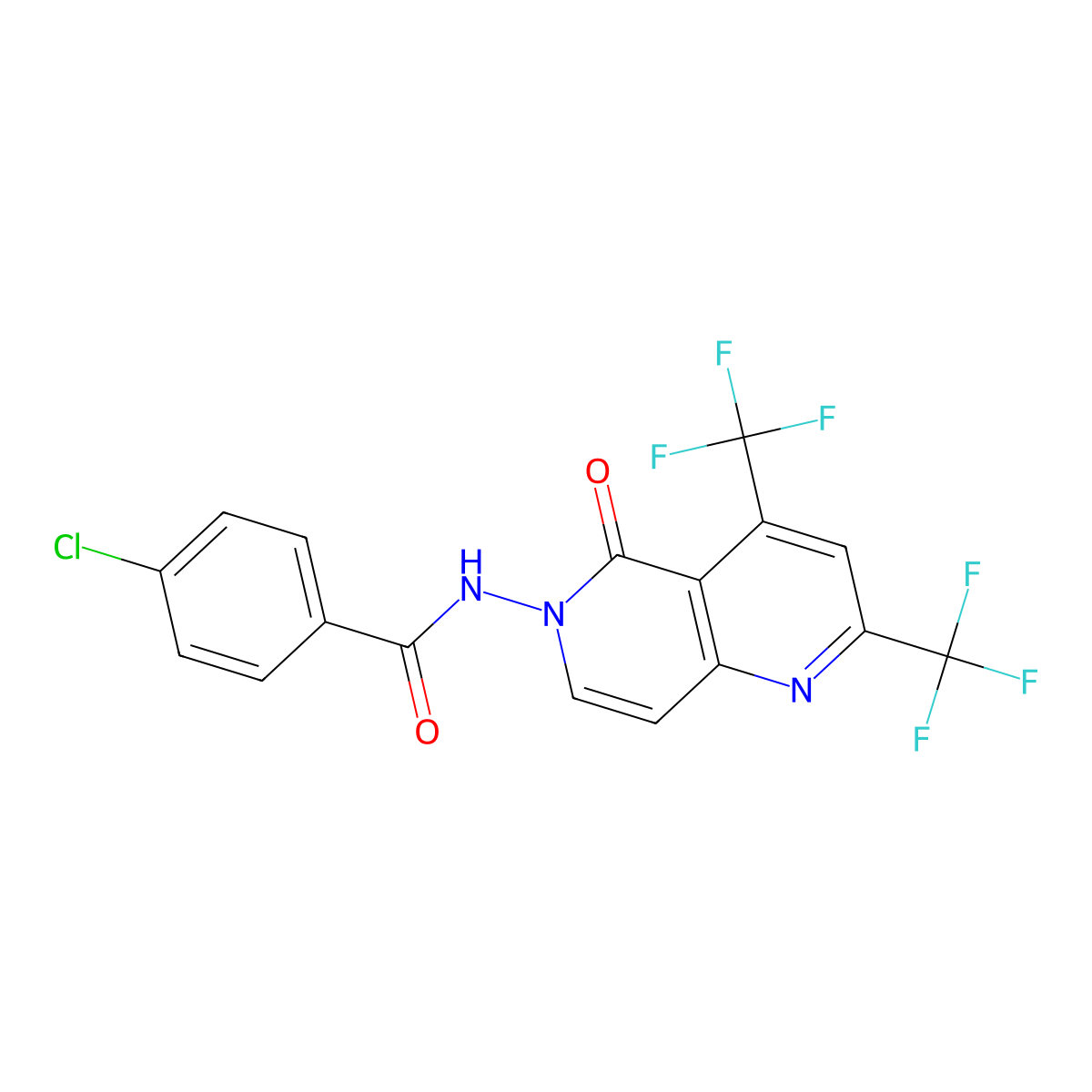 4-chloro-N-[5-oxo-2,4-bis(trifluoromethyl)-1,6-naphthyridin-6-yl]benzamide molecular structure, CAS 860785-18-8