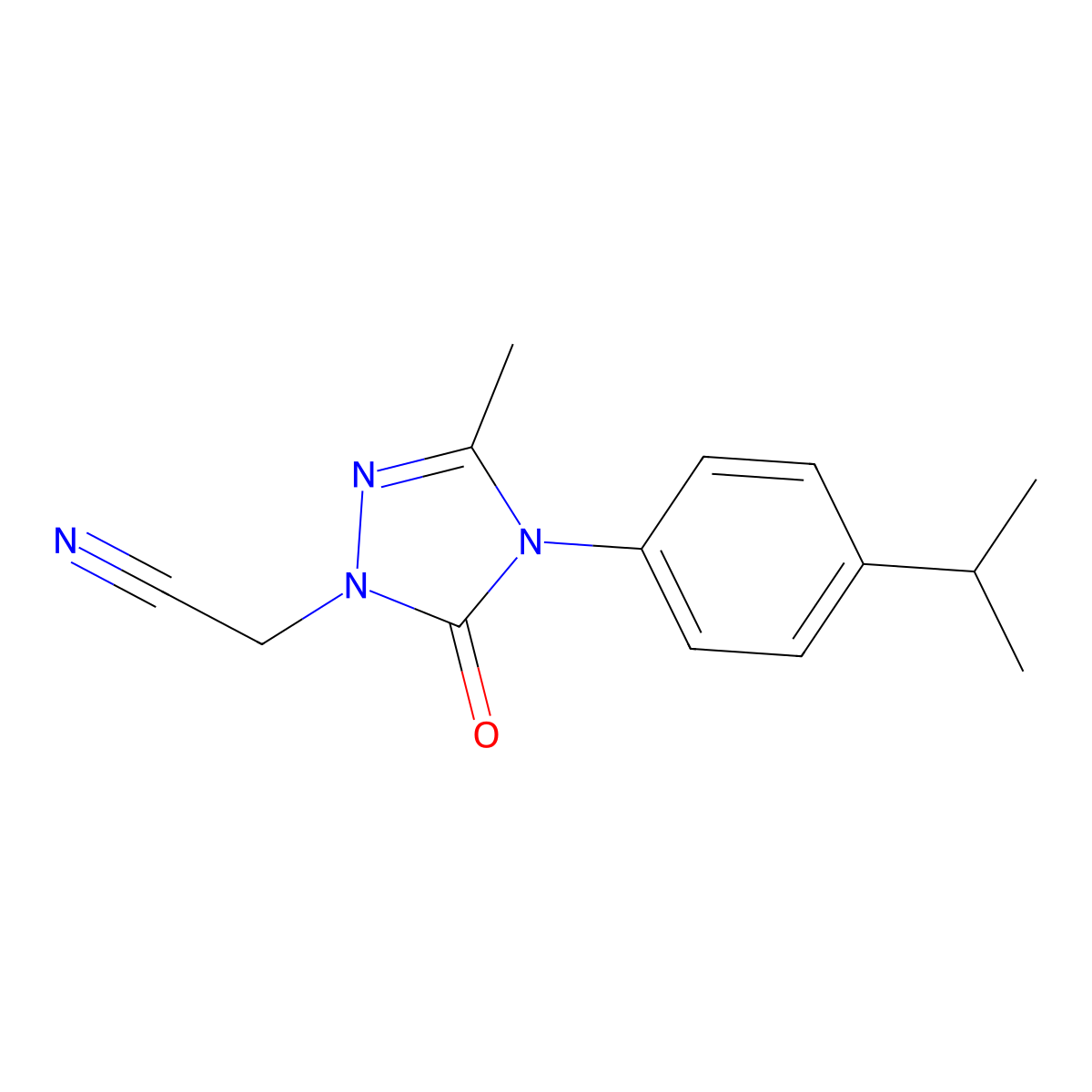 2-[4-(4-isopropylphenyl)-3-methyl-5-oxo-4,5-dihydro-1H-1,2,4-triazol-1-yl]acetonitrile molecular structure, CAS 860785-27-9
