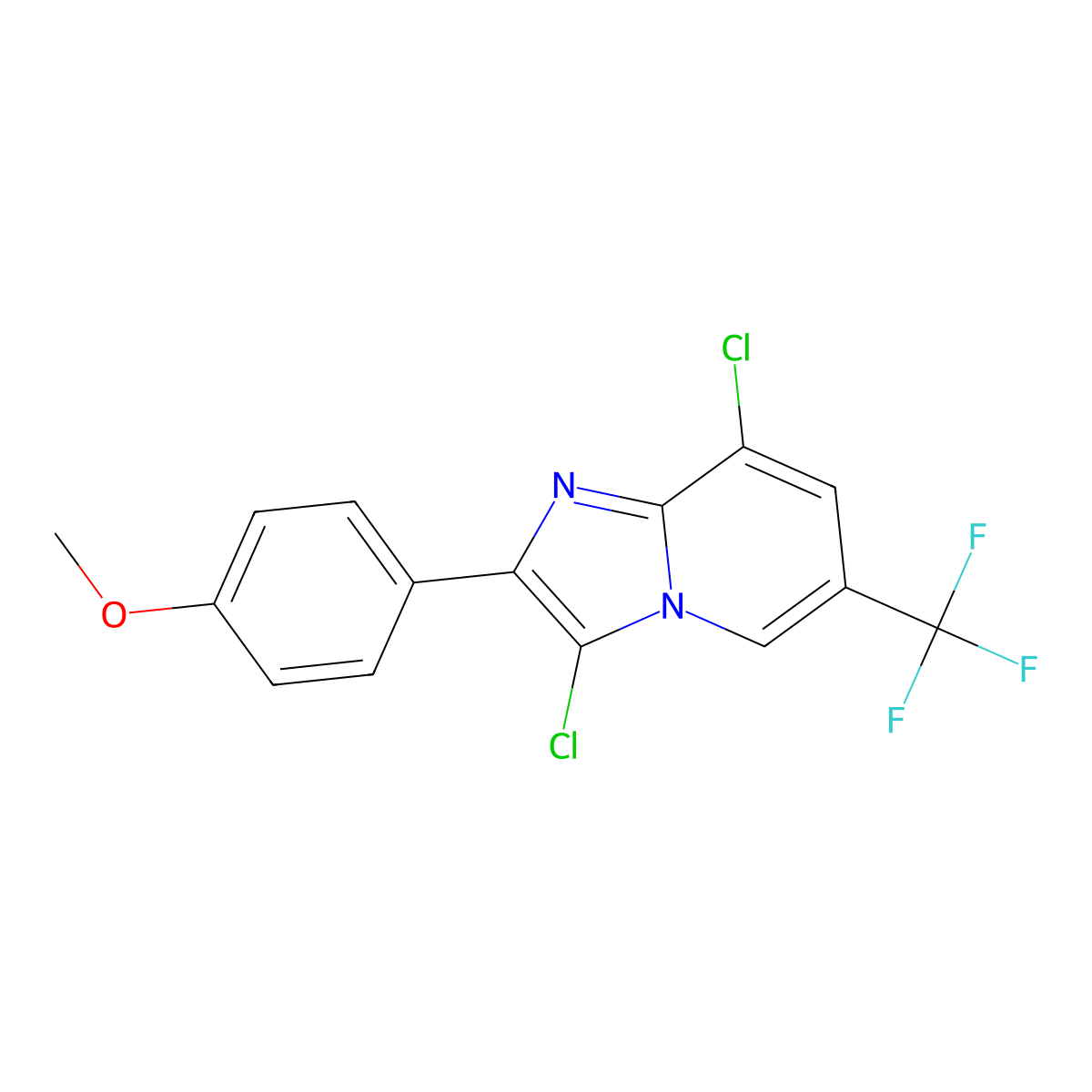 3,8-Dichloro-2-(4-methoxyphenyl)-6-(trifluoromethyl)imidazo[1,2-a]pyridine molecular structure, CAS 860785-38-2