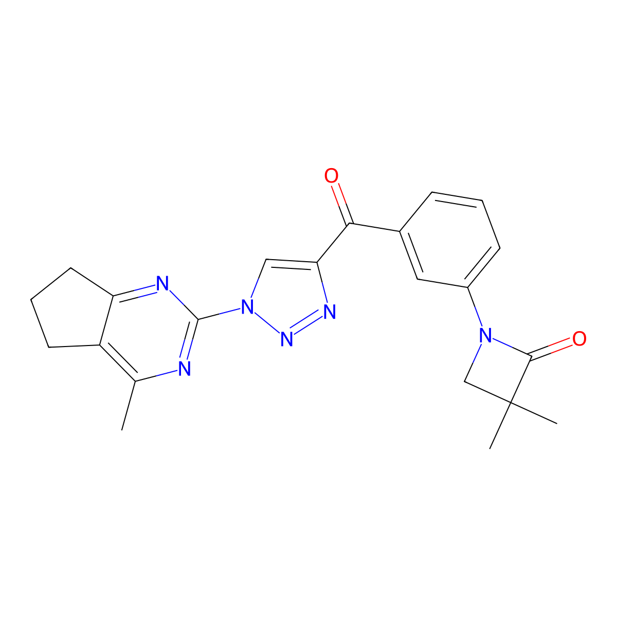 3,3-dimethyl-1-(3-{[1-(4-methyl-6,7-dihydro-5H-cyclopenta[d]pyrimidin-2-yl)-1H-1,2,3-triazol-4-yl]carbonyl}phenyl)-2-azetanone molecular structure, CAS 860785-47-3
