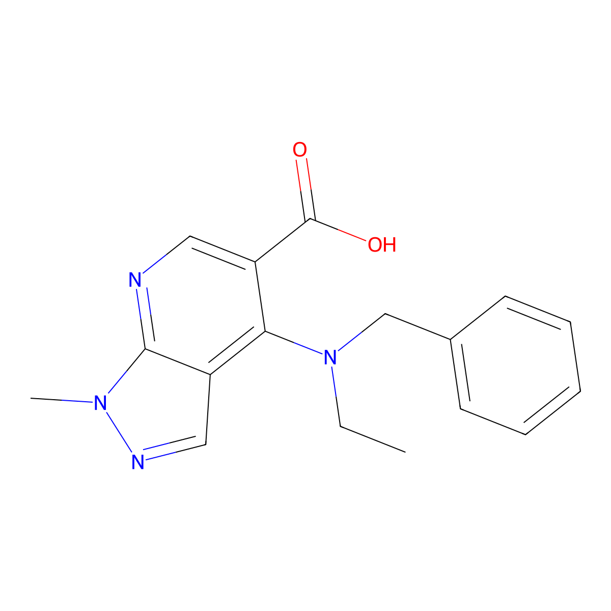 4-[benzyl(ethyl)amino]-1-methyl-1H-pyrazolo[3,4-b]pyridine-5-carboxylic acid molecular structure, CAS 860785-50-8