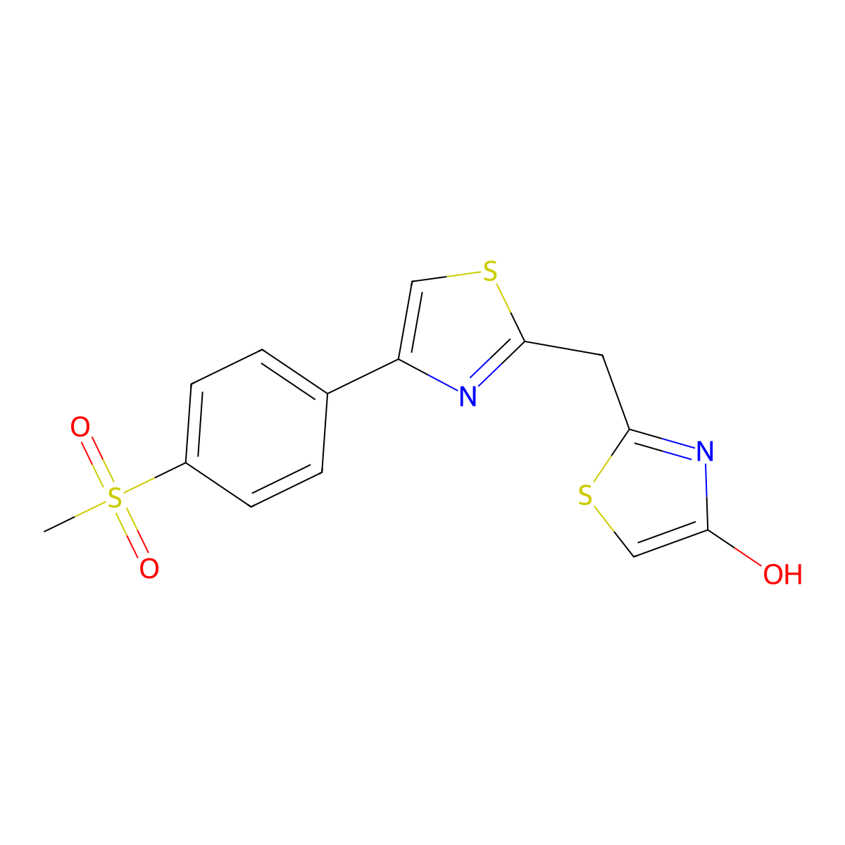 2-({4-[4-(Methylsulfonyl)phenyl]-1,3-thiazol-2-yl}methyl)-1,3-thiazol-4-ol molecular structure, CAS 860785-64-4
