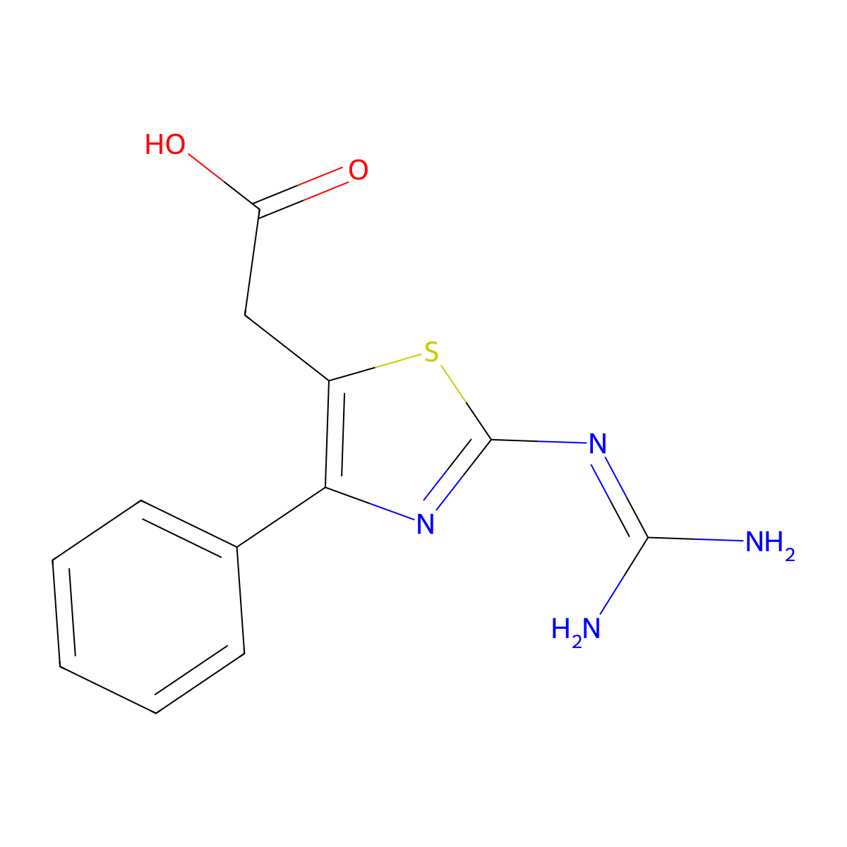 2-(2-{[Amino(imino)methyl]amino}-4-phenyl-1,3-thiazol-5-yl)acetic acid molecular structure, CAS 860785-73-5