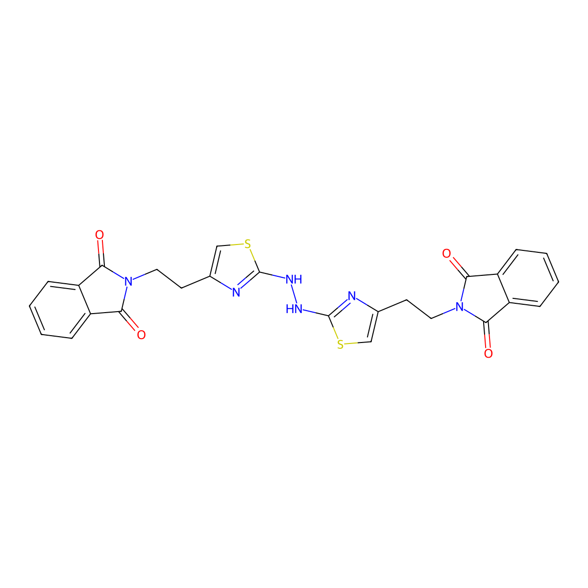 2-{2-[2-(2-{4-[2-(1,3-dioxo-1,3-dihydro-2H-isoindol-2-yl)ethyl]-1,3-thiazol-2-yl}hydrazino)-1,3-thiazol-4-yl]ethyl}-1H-isoindole-1,3(2H)-dione molecular structure, CAS 860785-74-6