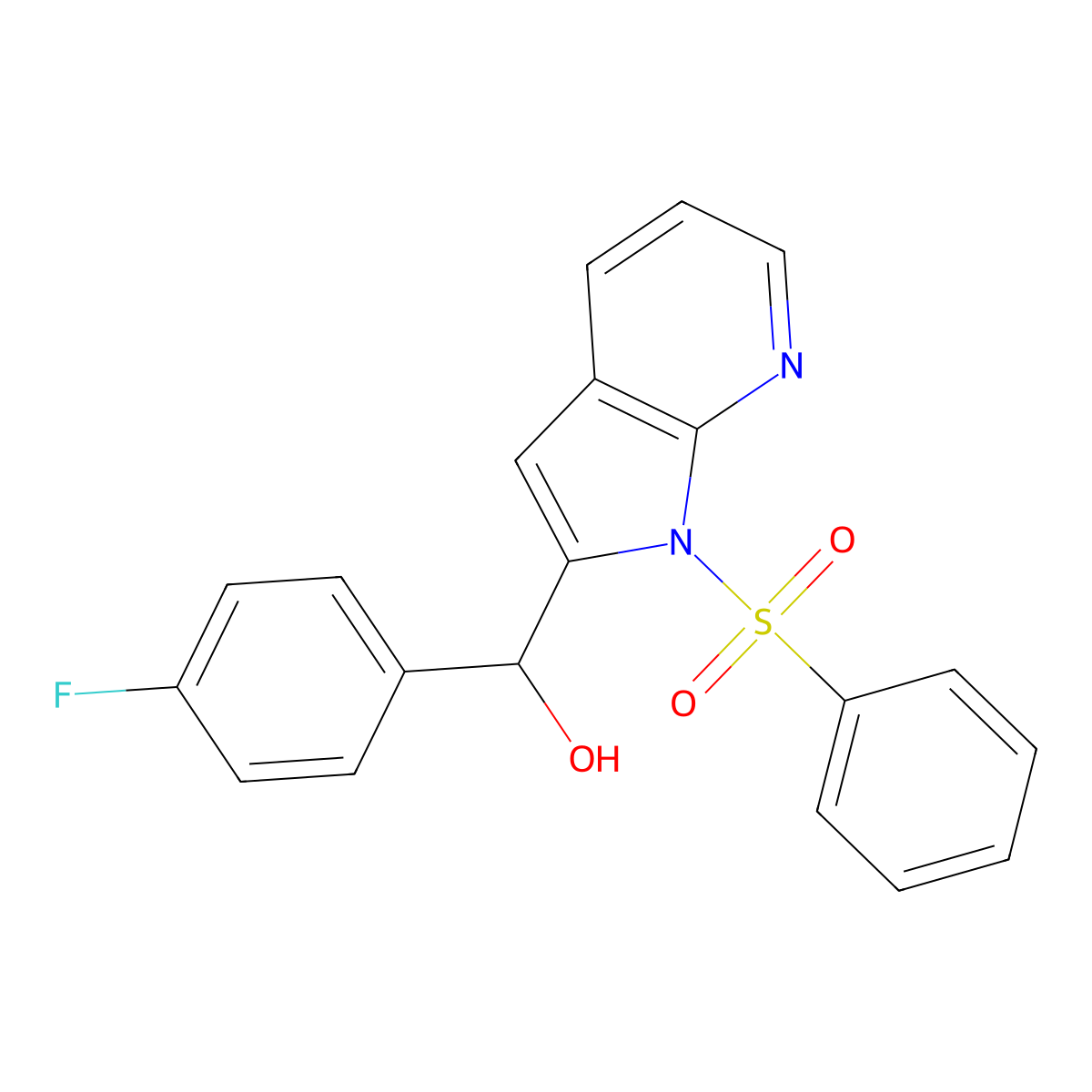 (4-fluorophenyl)[1-(phenylsulfonyl)-1H-pyrrolo[2,3-b]pyridin-2-yl]methanol molecular structure, CAS 860785-85-9