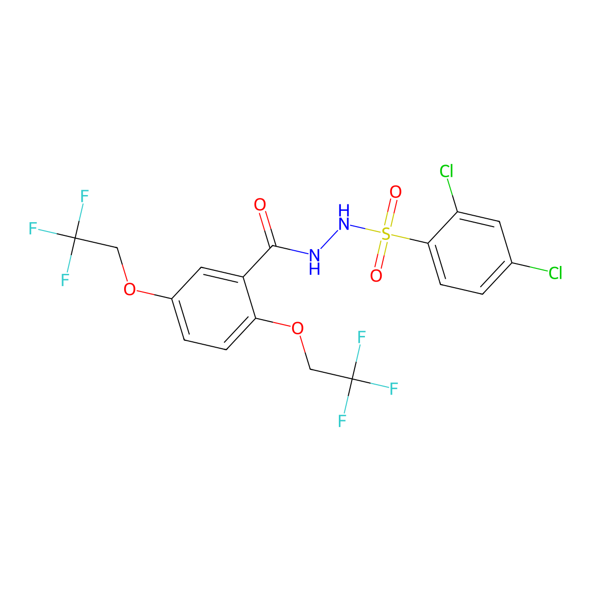 N'-(2,4-dichlorophenyl)sulfonyl-2,5-bis(2,2,2-trifluoroethoxy)benzohydrazide molecular structure, CAS 860785-92-8