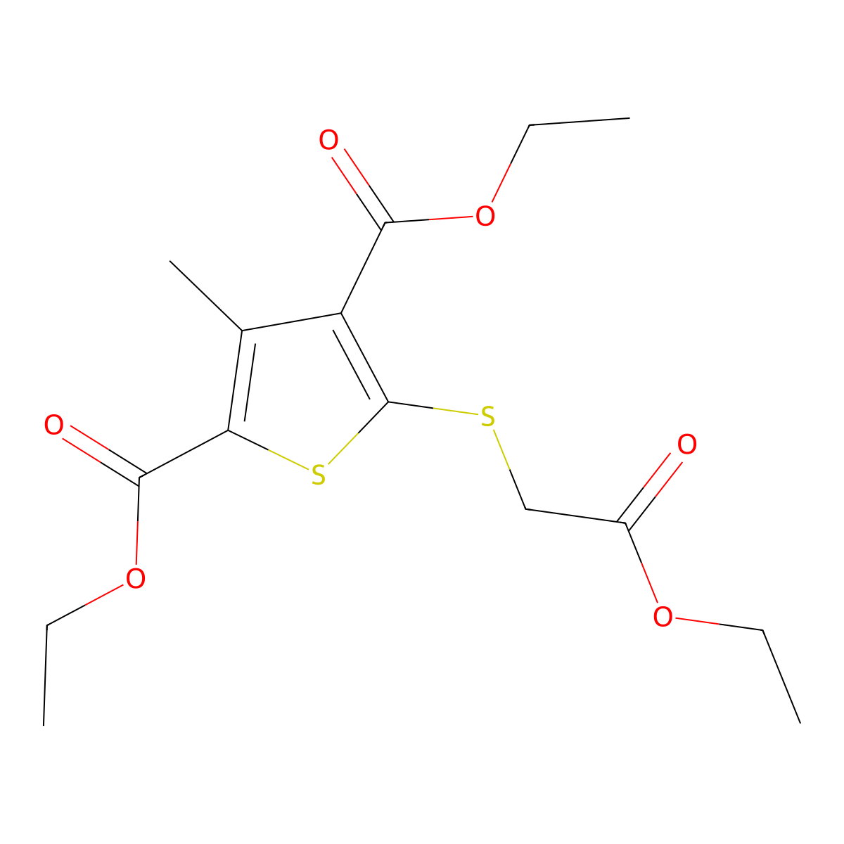 Diethyl 5-[(2-ethoxy-2-oxoethyl)sulfanyl]-3-methyl-2,4-thiophenedicarboxylate molecular structure, CAS 860786-08-9