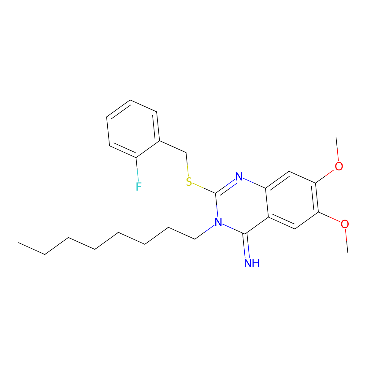2-[(2-fluorobenzyl)sulfanyl]-6,7-dimethoxy-3-octyl-4(3H)-quinazolinimine molecular structure, CAS 860786-54-5