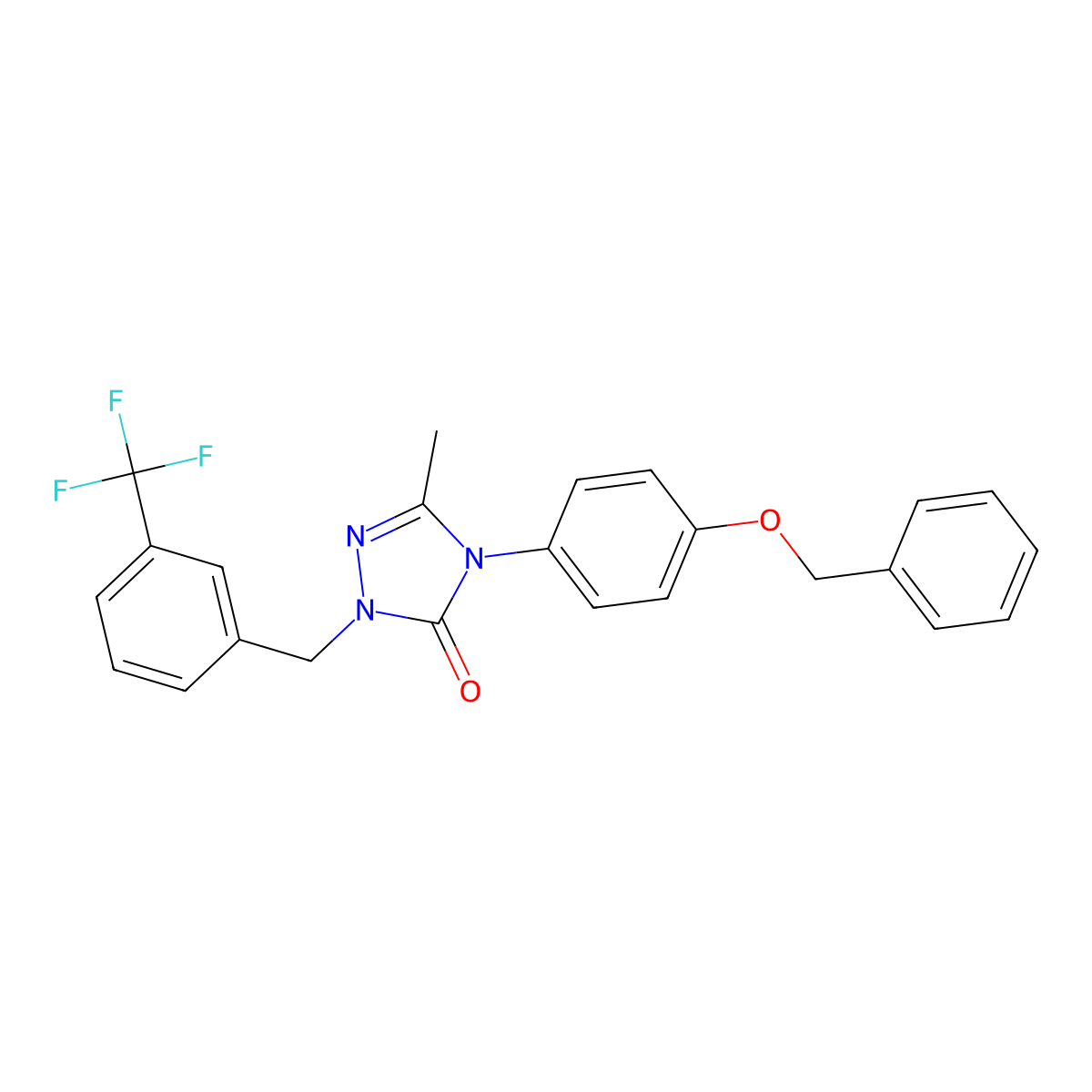 5-Methyl-4-(4-phenylmethoxyphenyl)-2-[[3-(trifluoromethyl)phenyl]methyl]-1,2,4-triazol-3-one molecular structure, CAS 860786-55-6