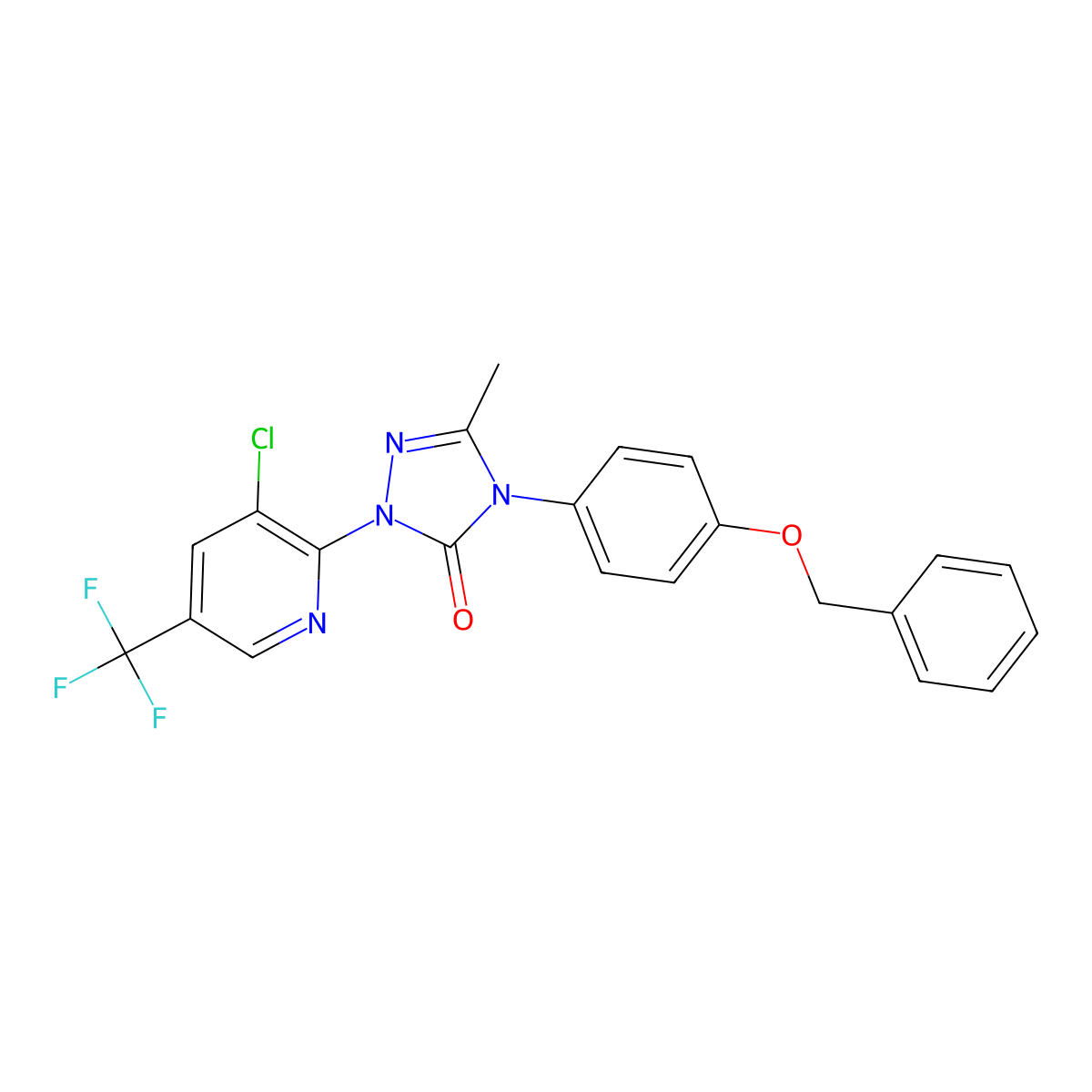 2-[3-Chloro-5-(trifluoromethyl)pyridin-2-yl]-5-methyl-4-(4-phenylmethoxyphenyl)-1,2,4-triazol-3-one molecular structure, CAS 860786-71-6