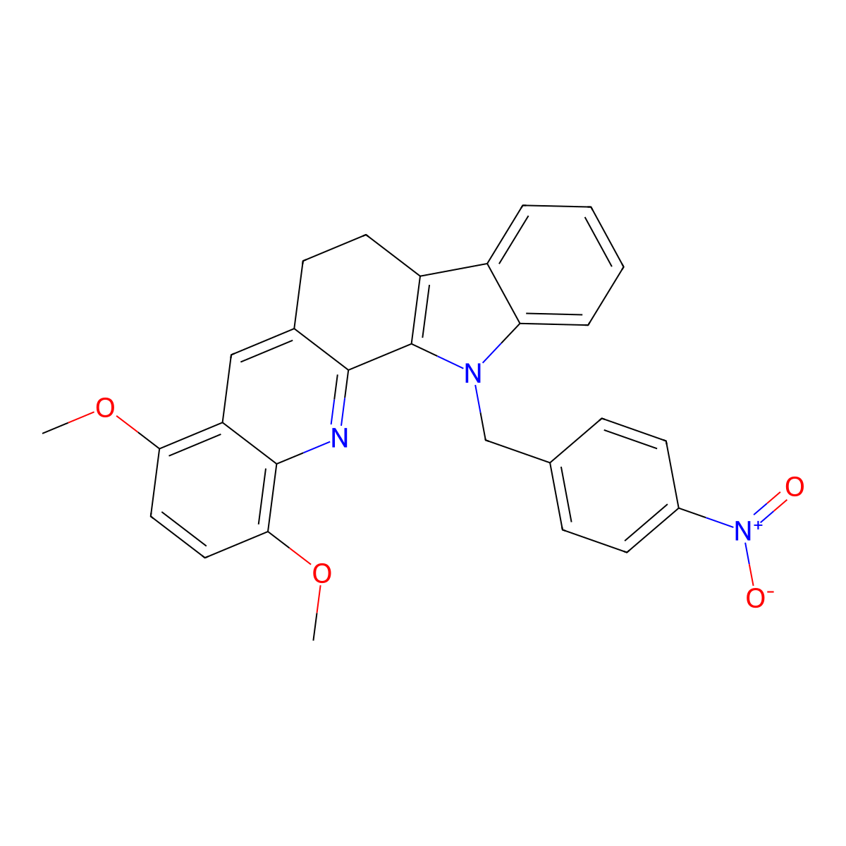 8,11-dimethoxy-13-(4-nitrobenzyl)-6,13-dihydro-5H-indolo[3,2-c]acridine molecular structure, CAS 860787-09-3