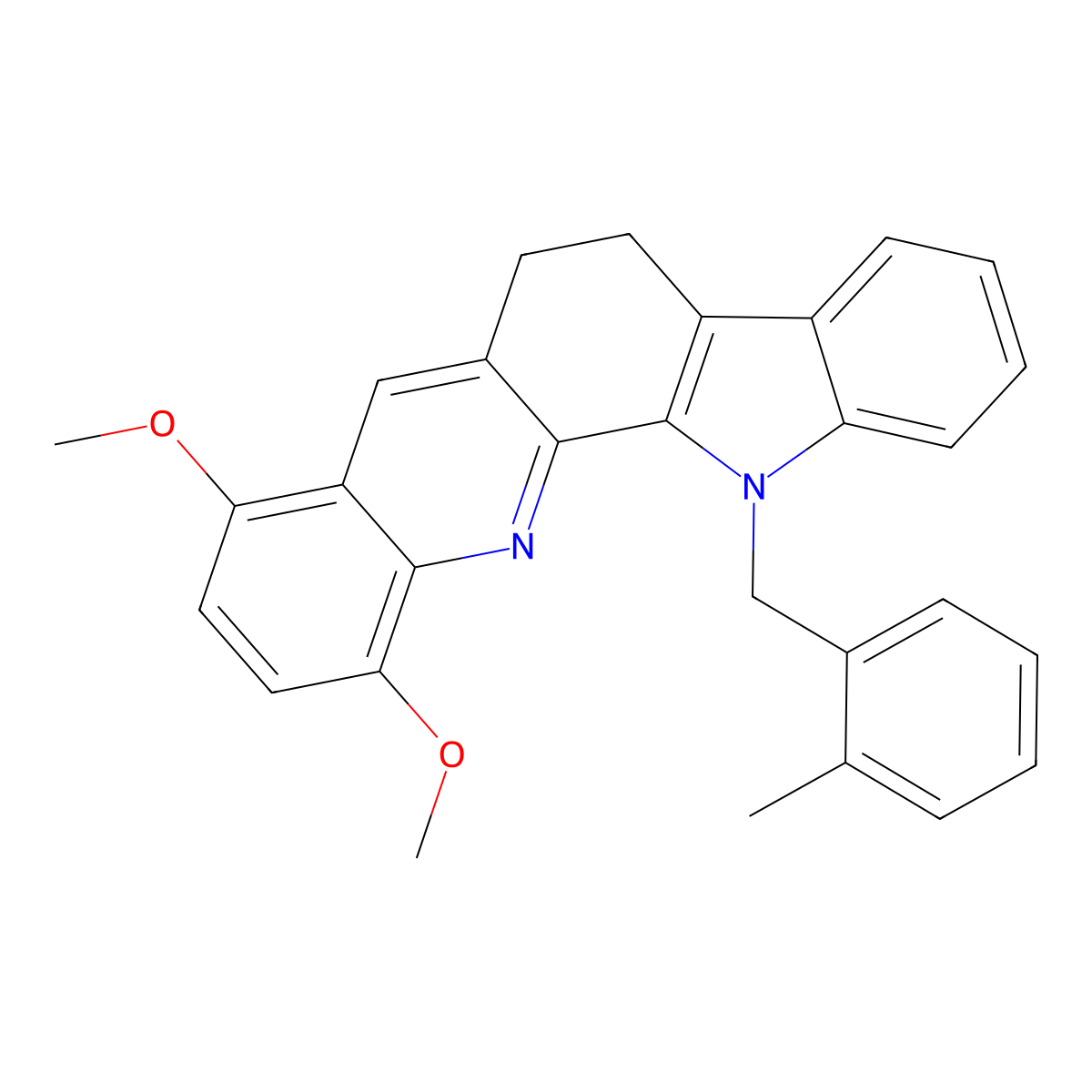 8,11-dimethoxy-13-(2-methylbenzyl)-6,13-dihydro-5H-indolo[3,2-c]acridine molecular structure, CAS 860787-15-1