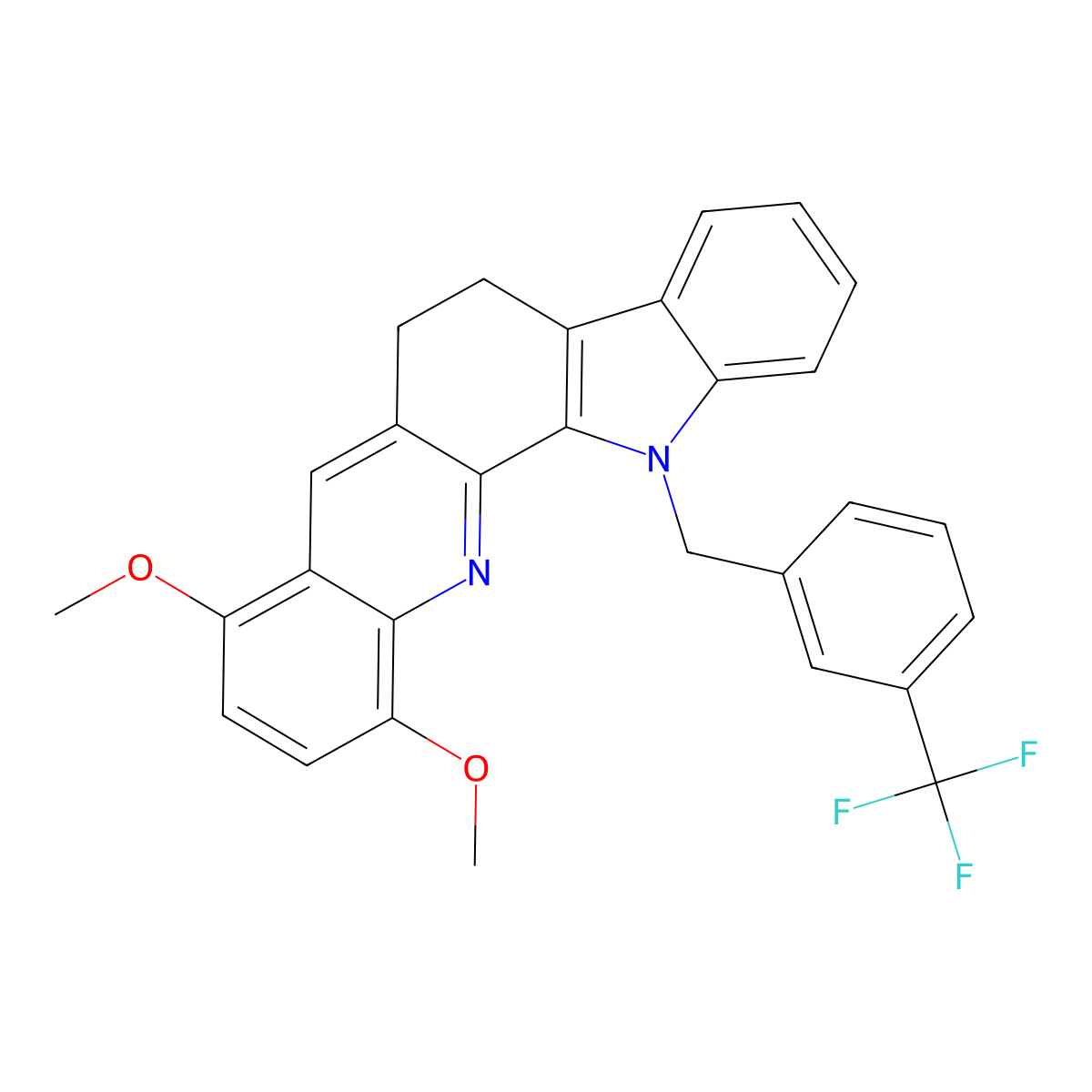 8,11-dimethoxy-13-[3-(trifluoromethyl)benzyl]-6,13-dihydro-5H-indolo[3,2-c]acridine molecular structure, CAS 860787-16-2