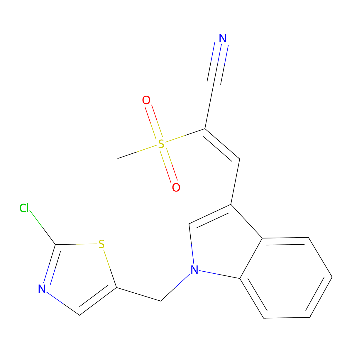 (E)-3-{1-[(2-chloro-1,3-thiazol-5-yl)methyl]-1H-indol-3-yl}-2-(methylsulfonyl)-2-propenenitrile molecular structure, CAS 860787-40-2