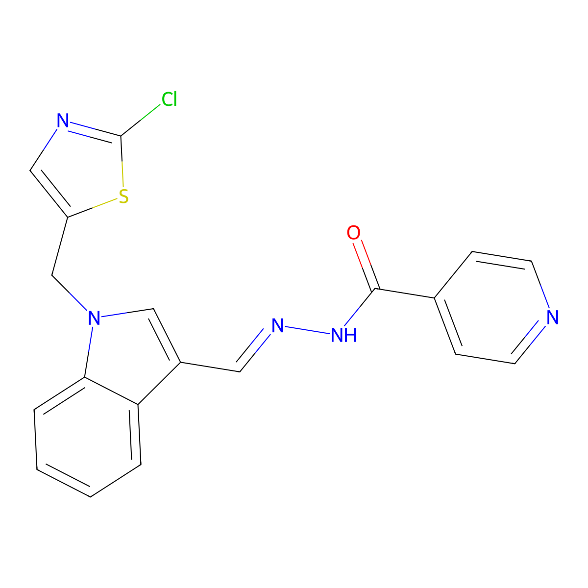 N'-[(1E)-{1-[(2-chloro-1,3-thiazol-5-yl)methyl]-1H-indol-3-yl}methylidene]pyridine-4-carbohydrazide molecular structure, CAS 860787-41-3