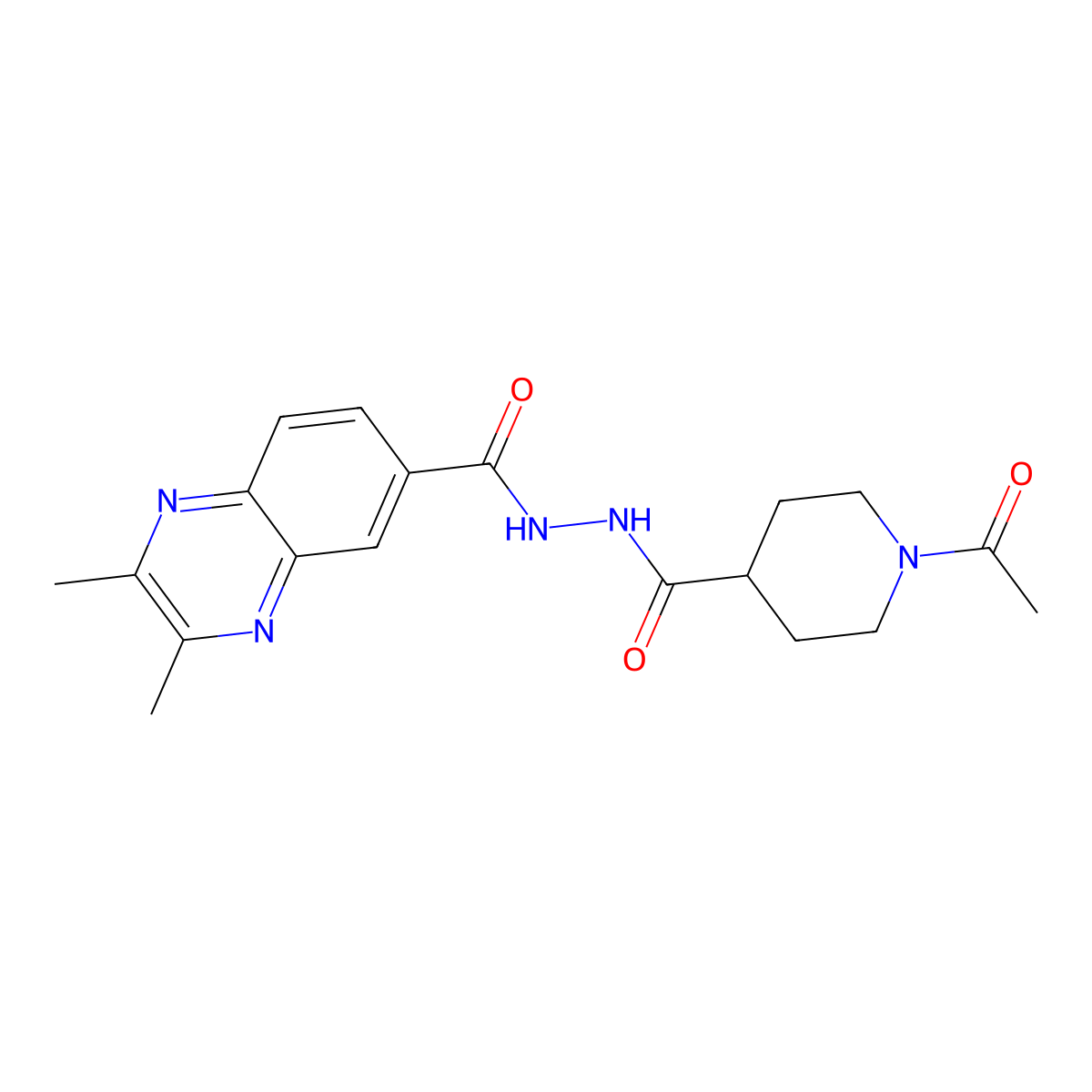 N'-[(1-acetyl-4-piperidinyl)carbonyl]-2,3-dimethyl-6-quinoxalinecarbohydrazide molecular structure, CAS 860787-46-8