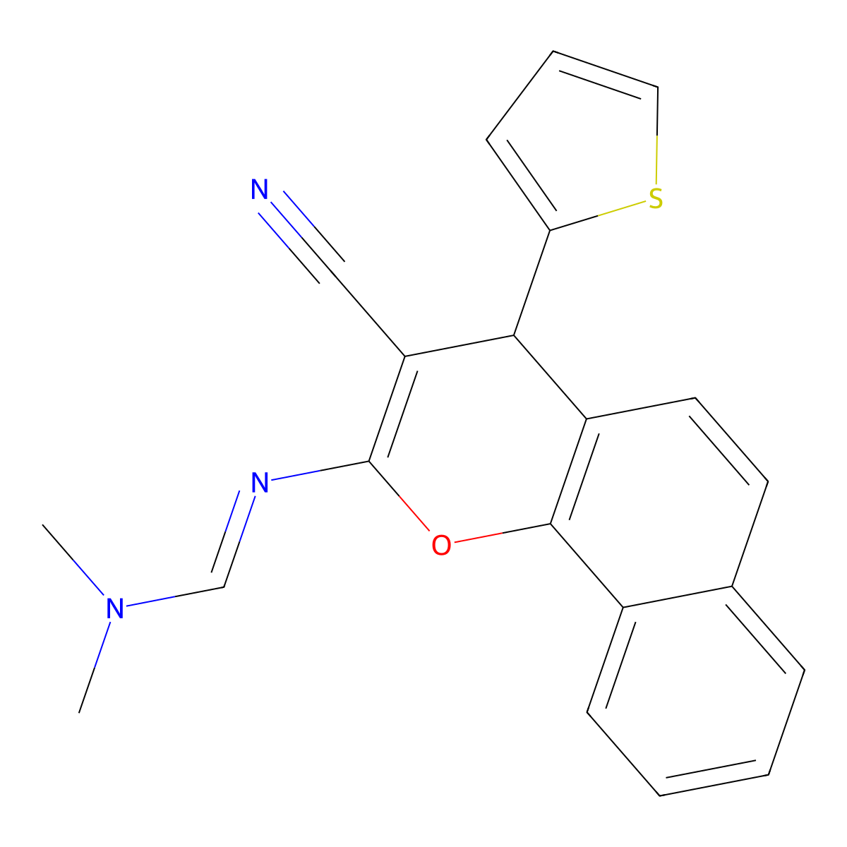N'-[3-cyano-4-(2-thienyl)-4H-benzo[h]chromen-2-yl]-N,N-dimethyliminoformamide molecular structure, CAS 860787-49-1
