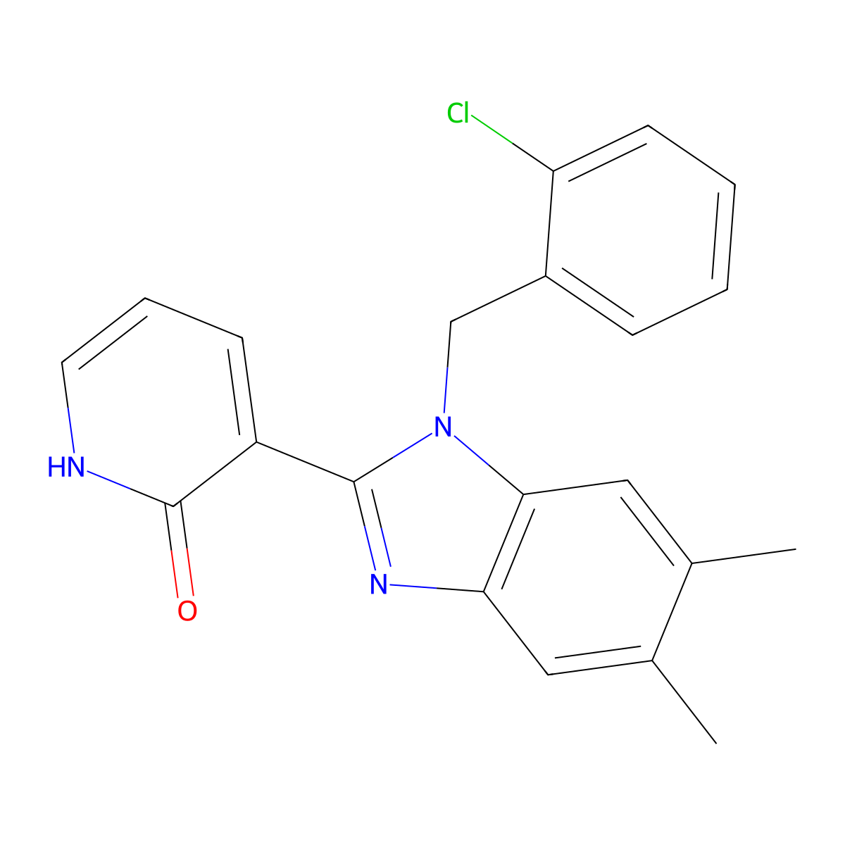 3-[1-(2-chlorobenzyl)-5,6-dimethyl-1H-1,3-benzimidazol-2-yl]-2(1H)-pyridinone molecular structure, CAS 860787-63-9