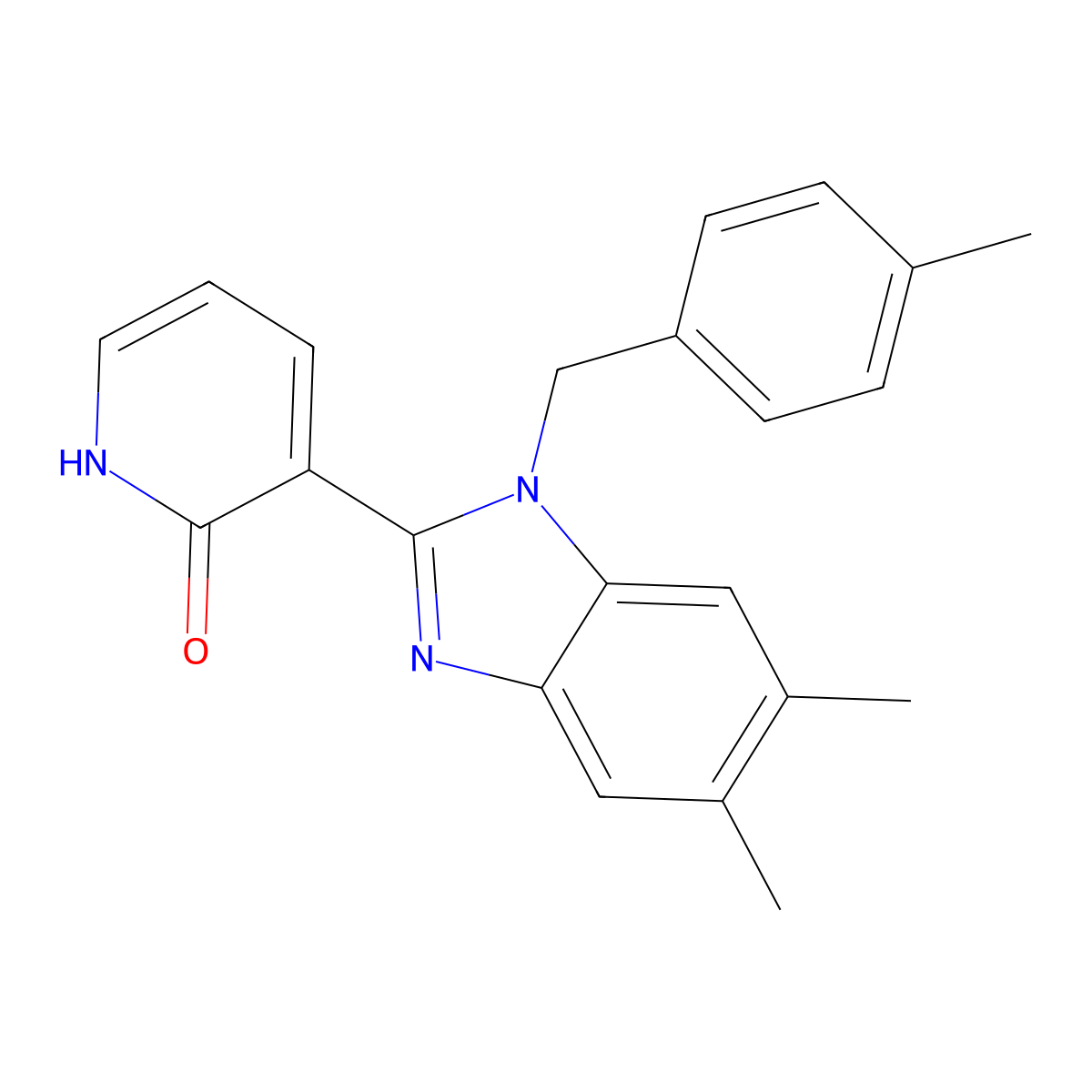3-[5,6-dimethyl-1-(4-methylbenzyl)-1H-1,3-benzimidazol-2-yl]-2(1H)-pyridinone molecular structure, CAS 860787-64-0
