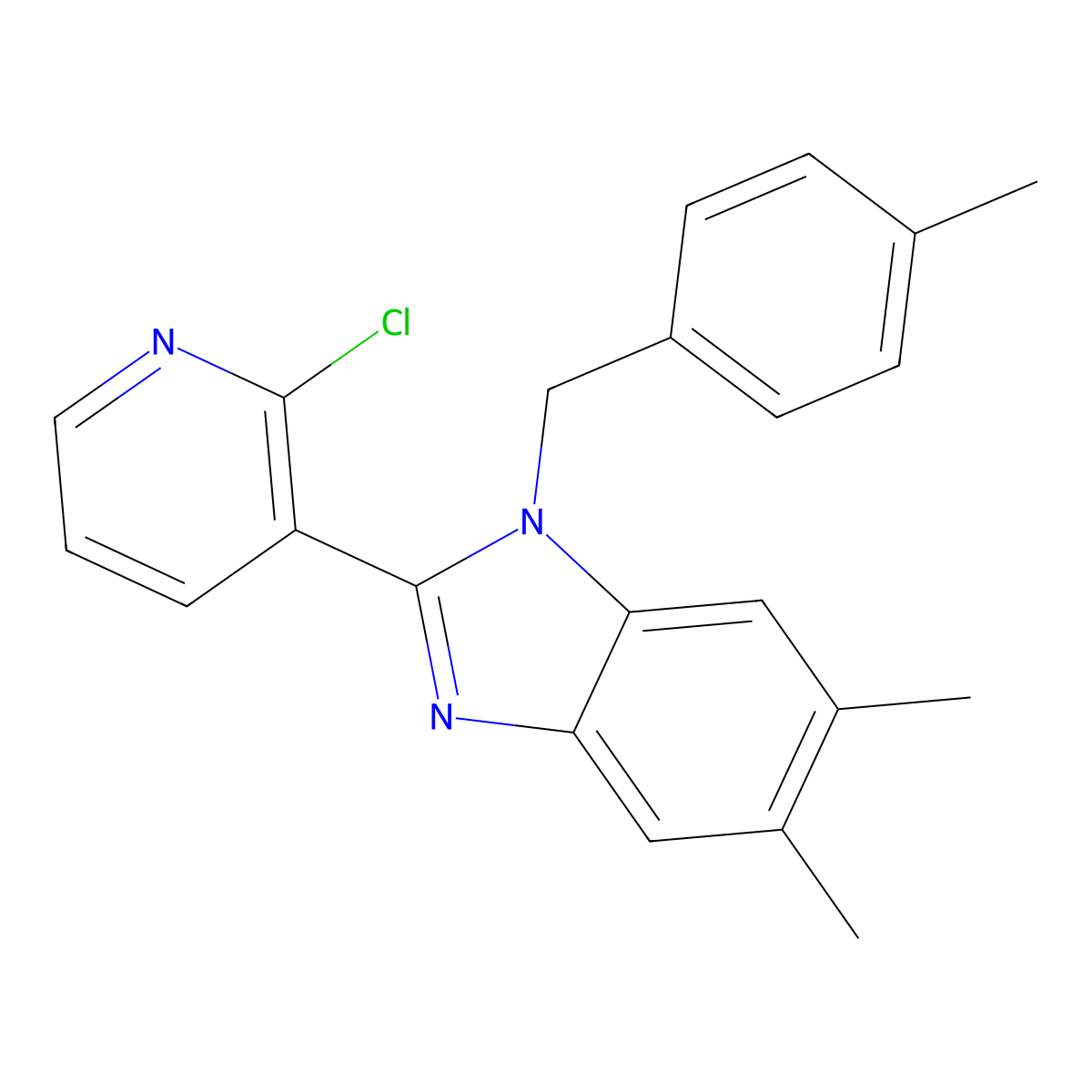 2-(2-chloro-3-pyridinyl)-5,6-dimethyl-1-(4-methylbenzyl)-1H-1,3-benzimidazole molecular structure, CAS 860787-68-4