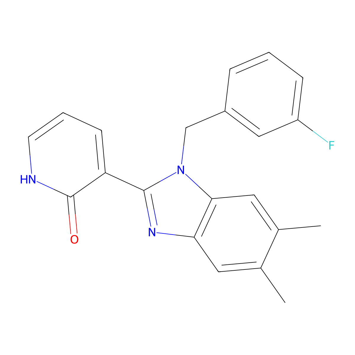 3-[1-(3-fluorobenzyl)-5,6-dimethyl-1H-1,3-benzimidazol-2-yl]-2(1H)-pyridinone molecular structure, CAS 860787-72-0