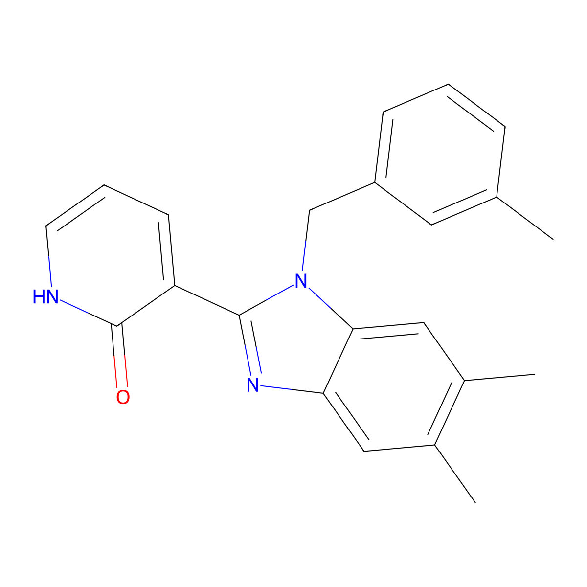 3-[5,6-dimethyl-1-(3-methylbenzyl)-1H-1,3-benzimidazol-2-yl]-2(1H)-pyridinone molecular structure, CAS 860787-74-2