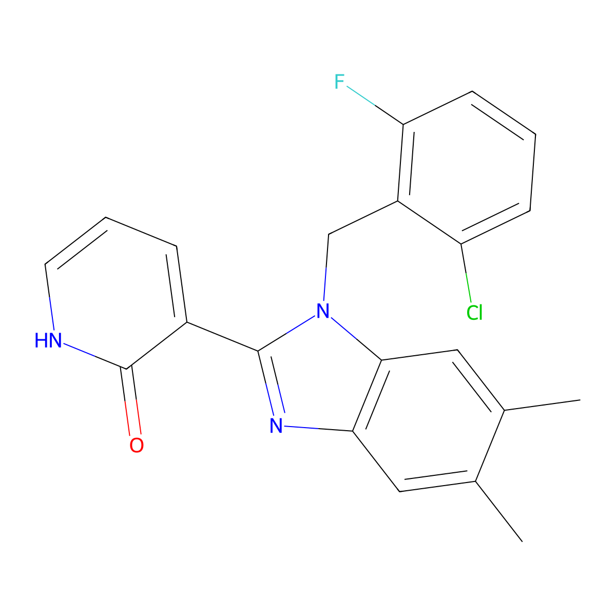 3-[1-(2-chloro-6-fluorobenzyl)-5,6-dimethyl-1H-1,3-benzimidazol-2-yl]-2(1H)-pyridinone molecular structure, CAS 860787-75-3