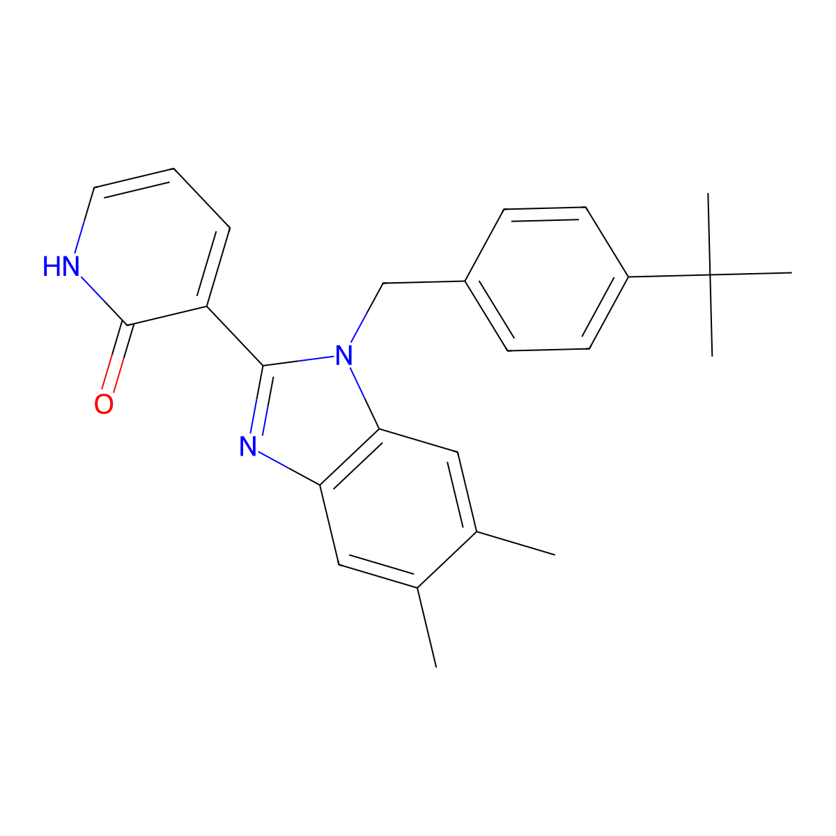 3-{1-[4-(tert-butyl)benzyl]-5,6-dimethyl-1H-1,3-benzimidazol-2-yl}-2(1H)-pyridinone molecular structure, CAS 860787-78-6