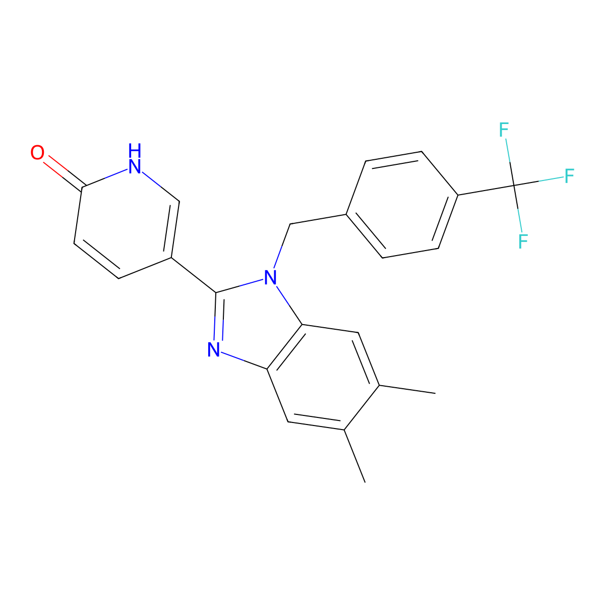 5-{5,6-dimethyl-1-[4-(trifluoromethyl)benzyl]-1H-1,3-benzimidazol-2-yl}-2(1H)-pyridinone molecular structure, CAS 860787-83-3