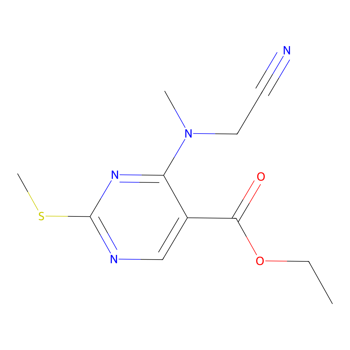 Ethyl 4-[(cyanomethyl)(methyl)amino]-2-(methylsulfanyl)-5-pyrimidinecarboxylate molecular structure, CAS 860788-08-5