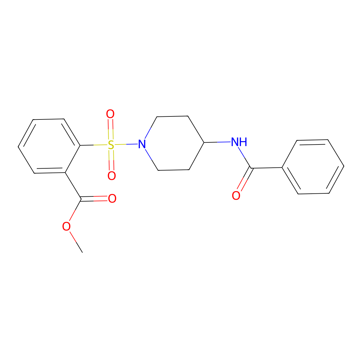 Methyl 2-{[4-(benzoylamino)piperidino]sulfonyl}benzenecarboxylate molecular structure, CAS 860788-12-1